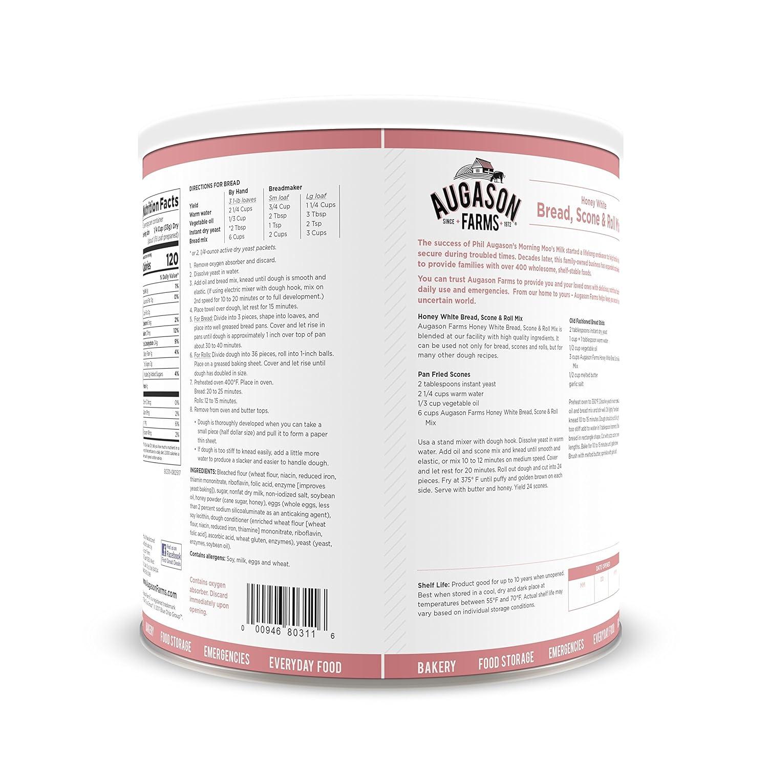 image:imageAugason Farms Bread and Roll Mix Can Emergency Food Supply 48 Servings 10 Year Shelf Life Makes 6 Loaves or 72 Bread Rolls for Prepared Meals Ready to EatHoney White Bread