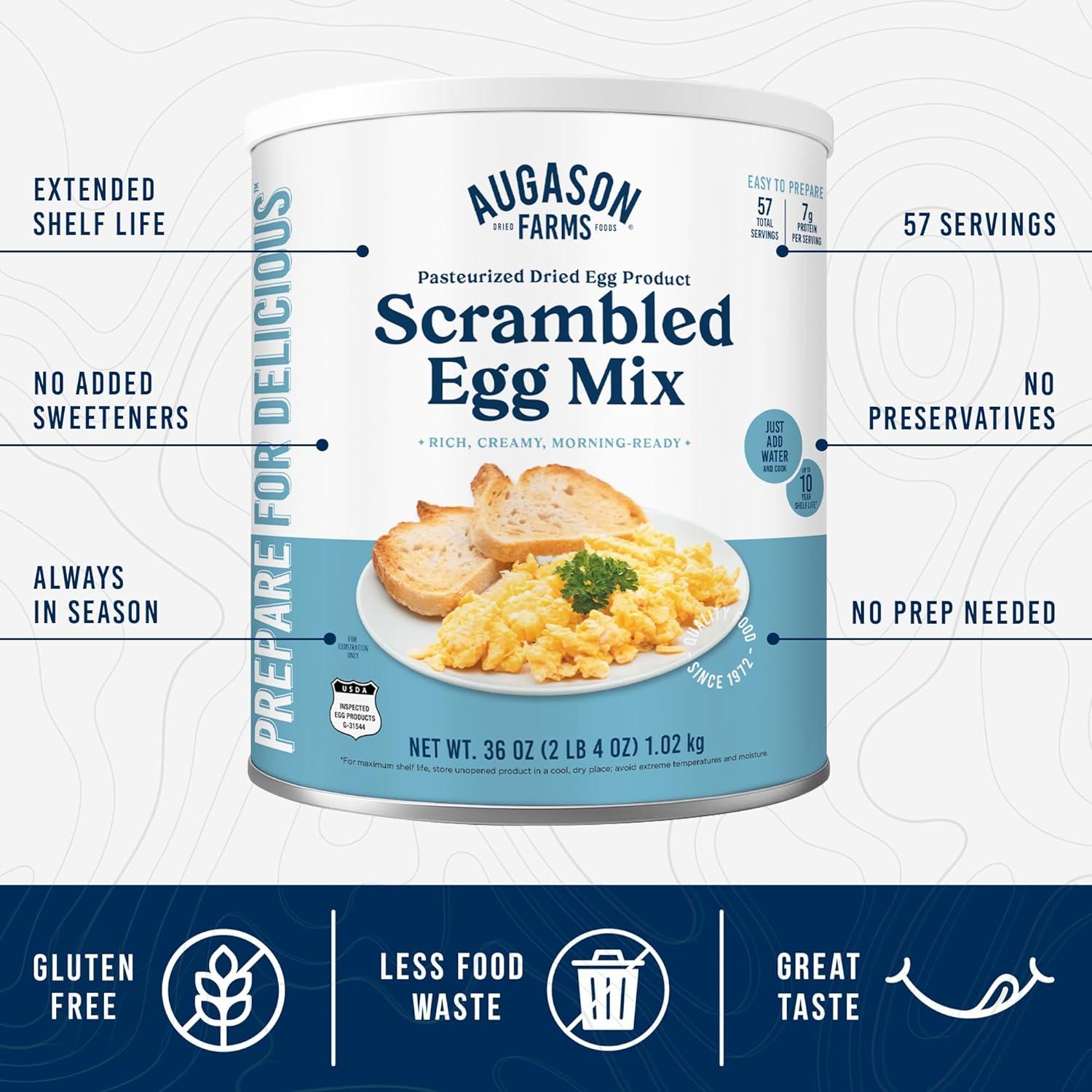 image:imageAugason Farms Pasteurized Scrambled Egg Mix Can Emergency Food Supply Dehydrated scrambled egg for Baking amp Camping Gluten Free Survival Food with Long Shelf Life 57 ServingsScrambled Egg Mix
