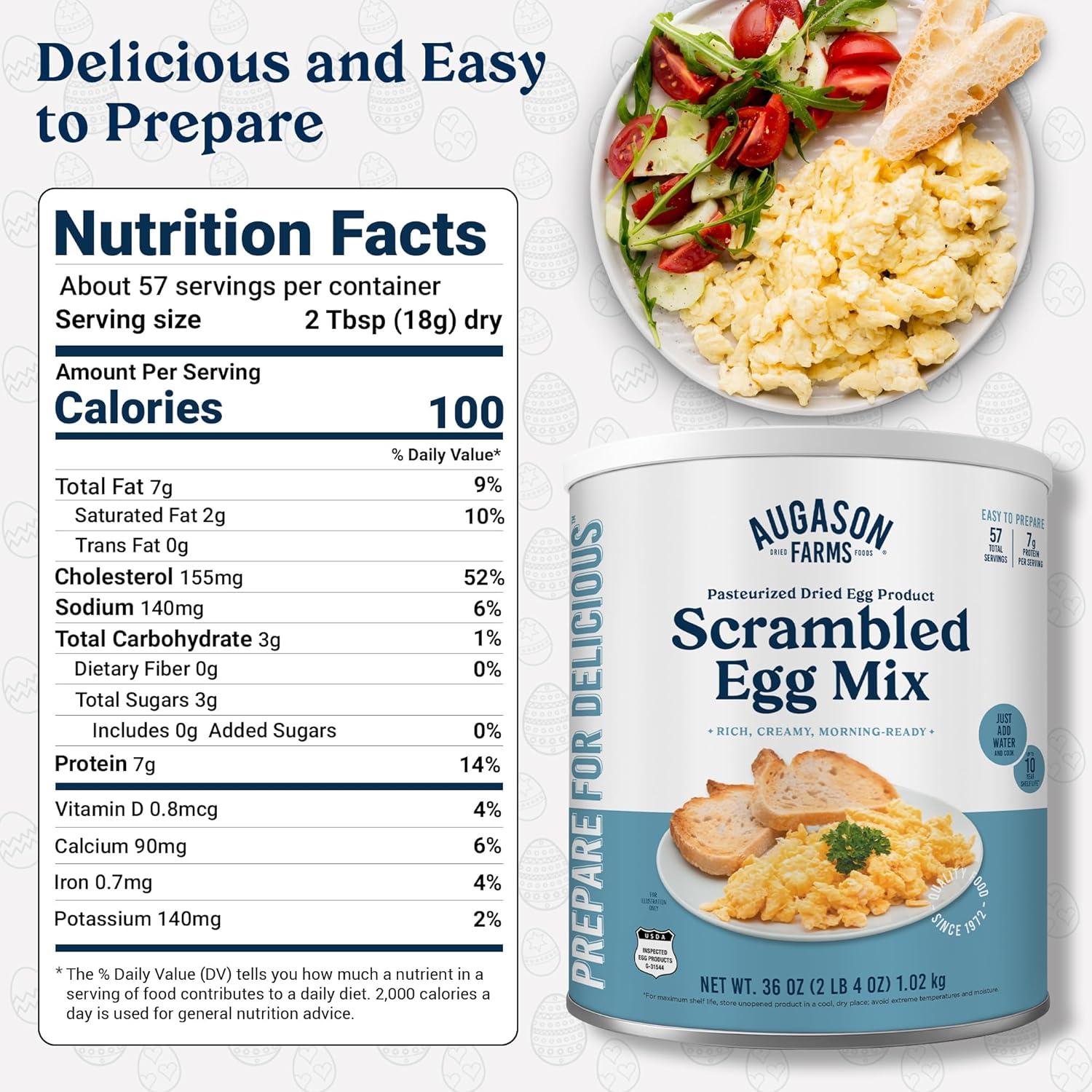 image:imageAugason Farms Pasteurized Scrambled Egg Mix Can Emergency Food Supply Dehydrated scrambled egg for Baking amp Camping Gluten Free Survival Food with Long Shelf Life 57 ServingsScrambled Egg Mix