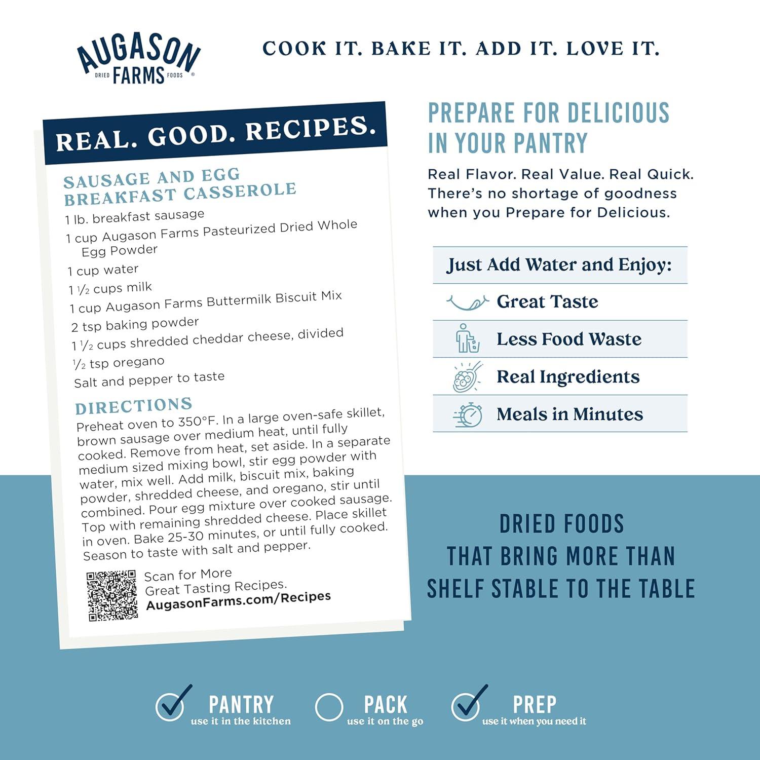 image:imageAugason Farms Pasteurized Scrambled Egg Mix Can Emergency Food Supply Dehydrated scrambled egg for Baking amp Camping Gluten Free Survival Food with Long Shelf Life 57 ServingsWhole Egg Product