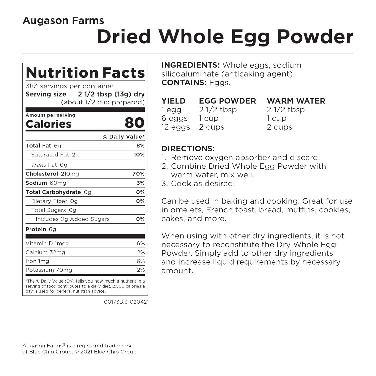 image:imageAugason Farms Pasteurized Scrambled Egg Mix Can Emergency Food Supply Dehydrated scrambled egg for Baking amp Camping Gluten Free Survival Food with Long Shelf Life 57 ServingsWhole Egg Product 11 Lbs