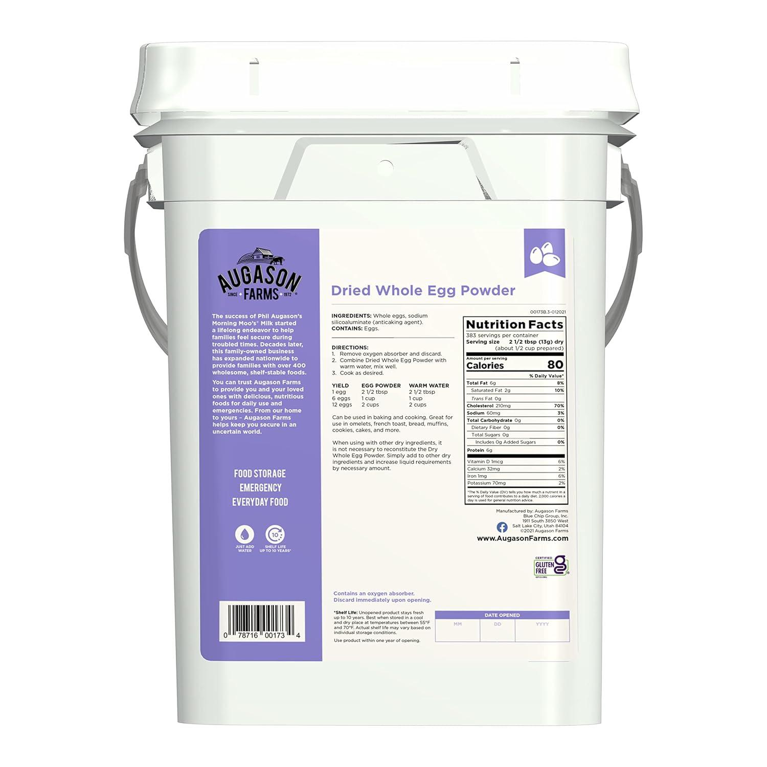 image:imageAugason Farms Pasteurized Scrambled Egg Mix Can Emergency Food Supply Dehydrated scrambled egg for Baking amp Camping Gluten Free Survival Food with Long Shelf Life 57 ServingsWhole Egg Product 11 Lbs