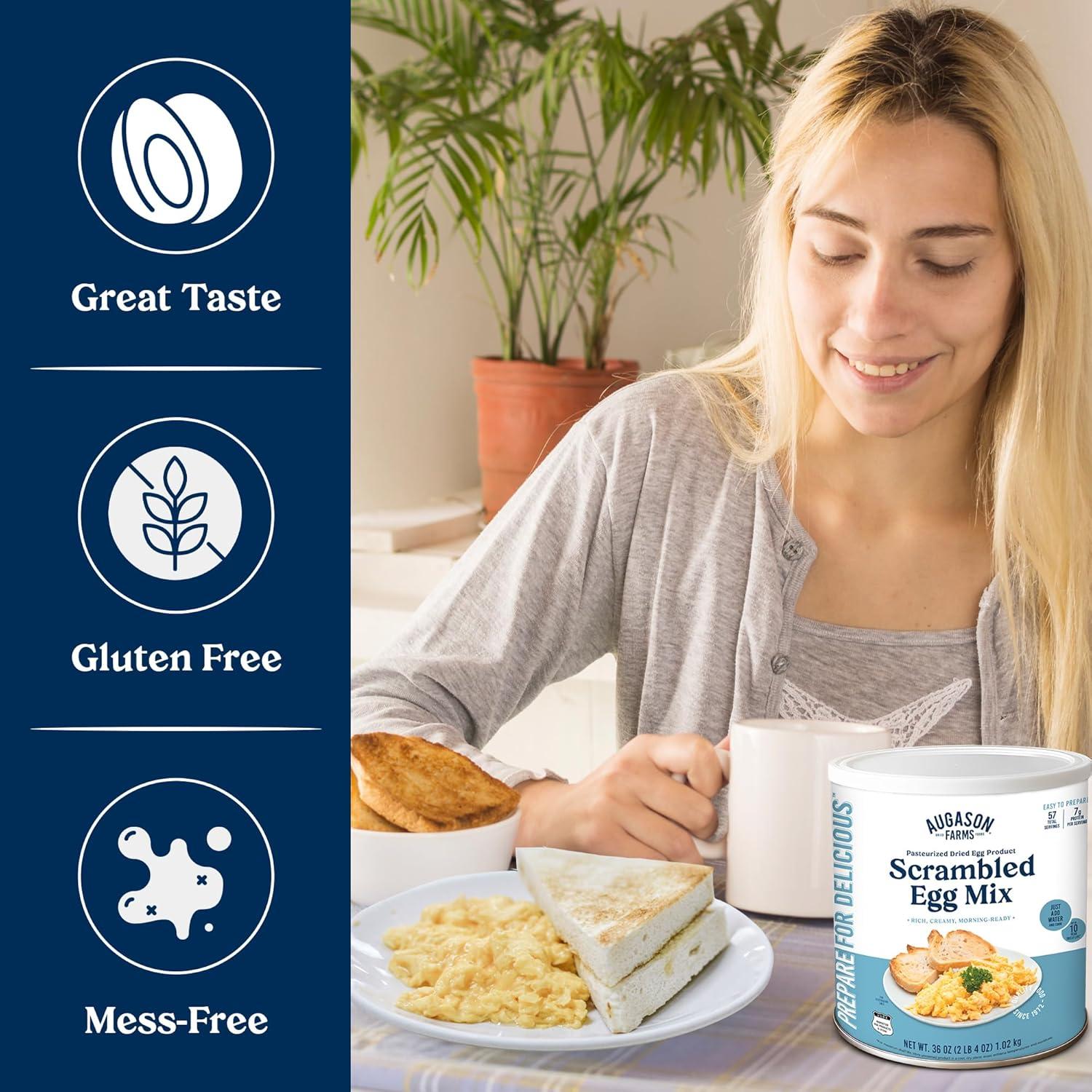 image:imageAugason Farms Pasteurized Scrambled Egg Mix Can Emergency Food Supply Dehydrated scrambled egg for Baking amp Camping Gluten Free Survival Food with Long Shelf Life 57 ServingsScrambled Egg Mix