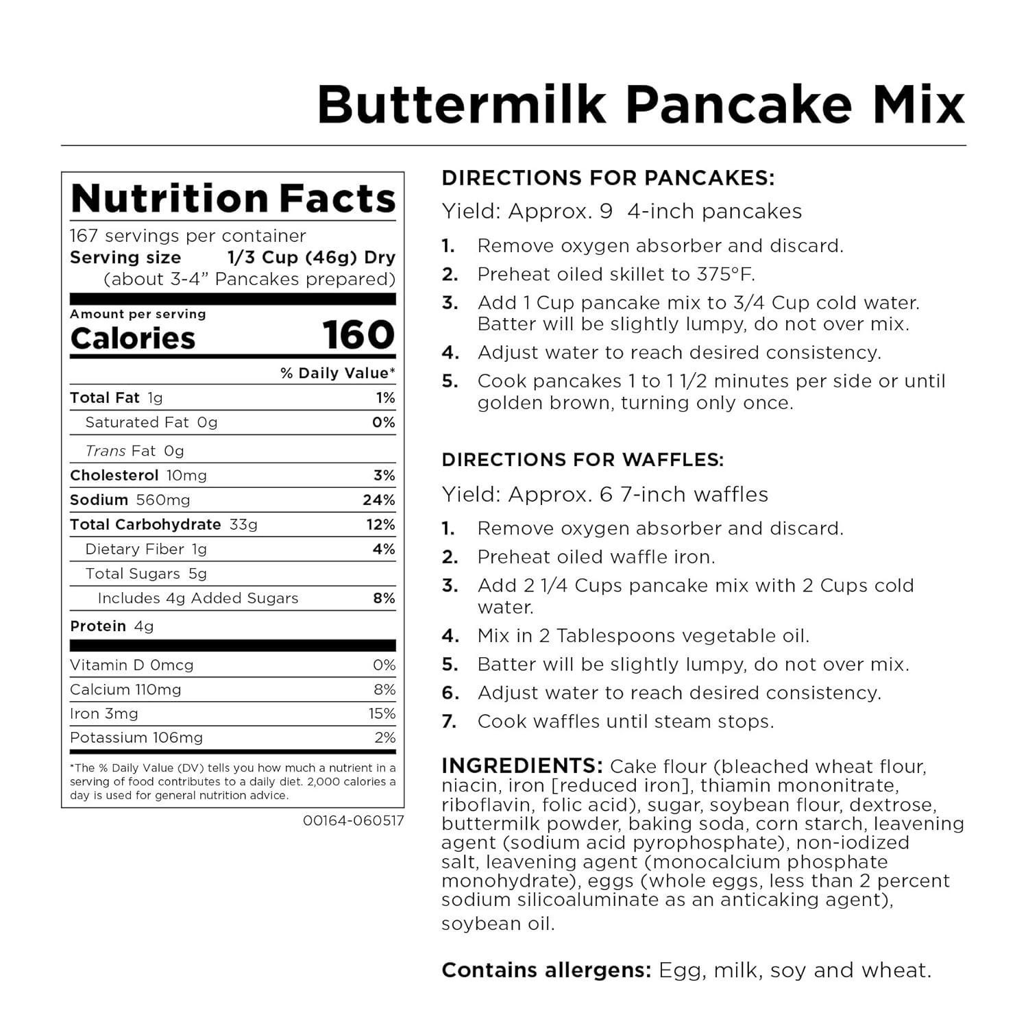image:imageButtermilk Pancake and Waffle Mix Can Emergency Food Supply 33 Servings 10 Year Shelf Life Waffle and Pancake Mix Just Add Water Instant Breakfast Food4 Gallon Pail