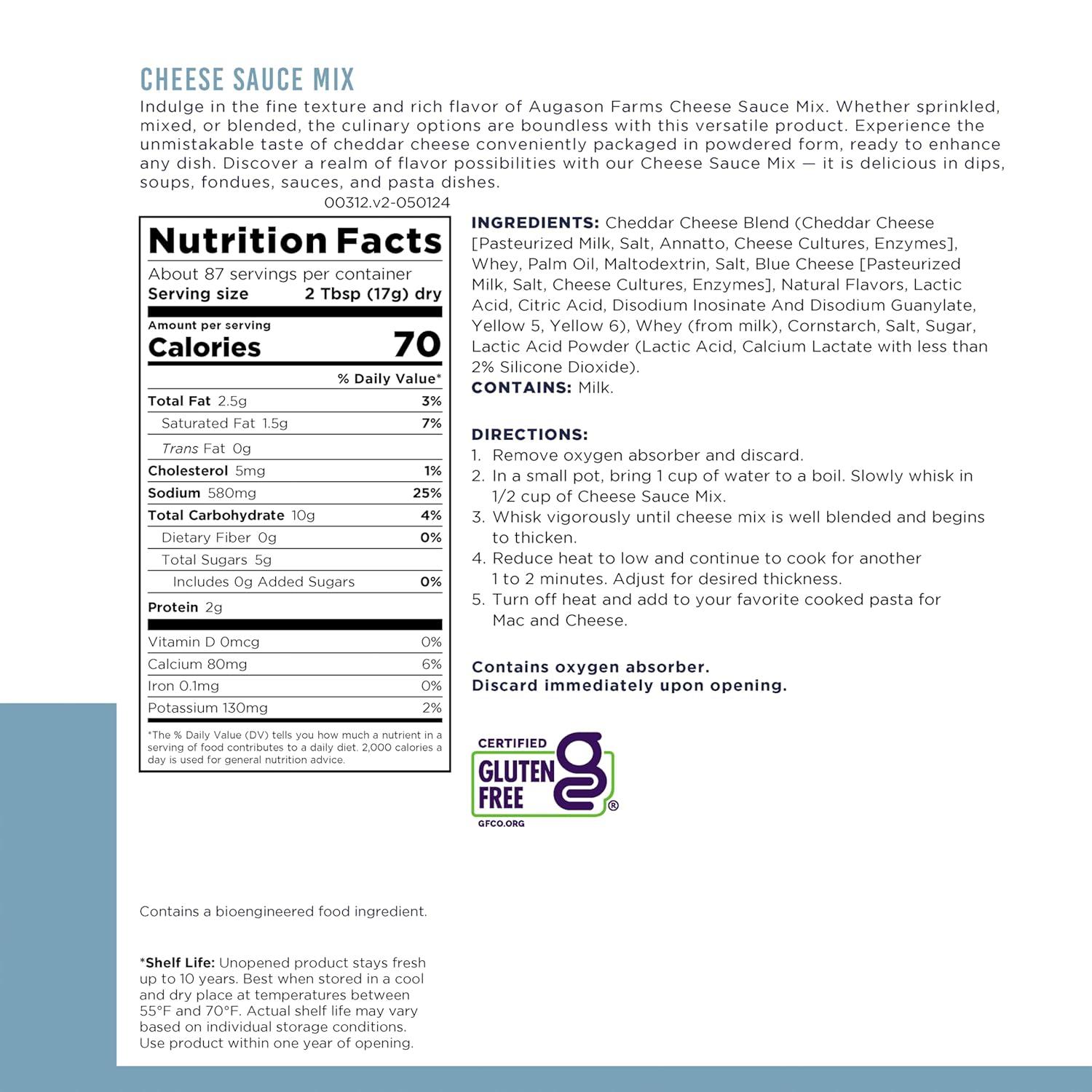 image:imageCheese Sauce Mix Can Emergency Food Supply 87 Servings 10 Year Shelf Life Shelf Stable Cheddar Cheese Powder Canned Food148 kg Pack of 2