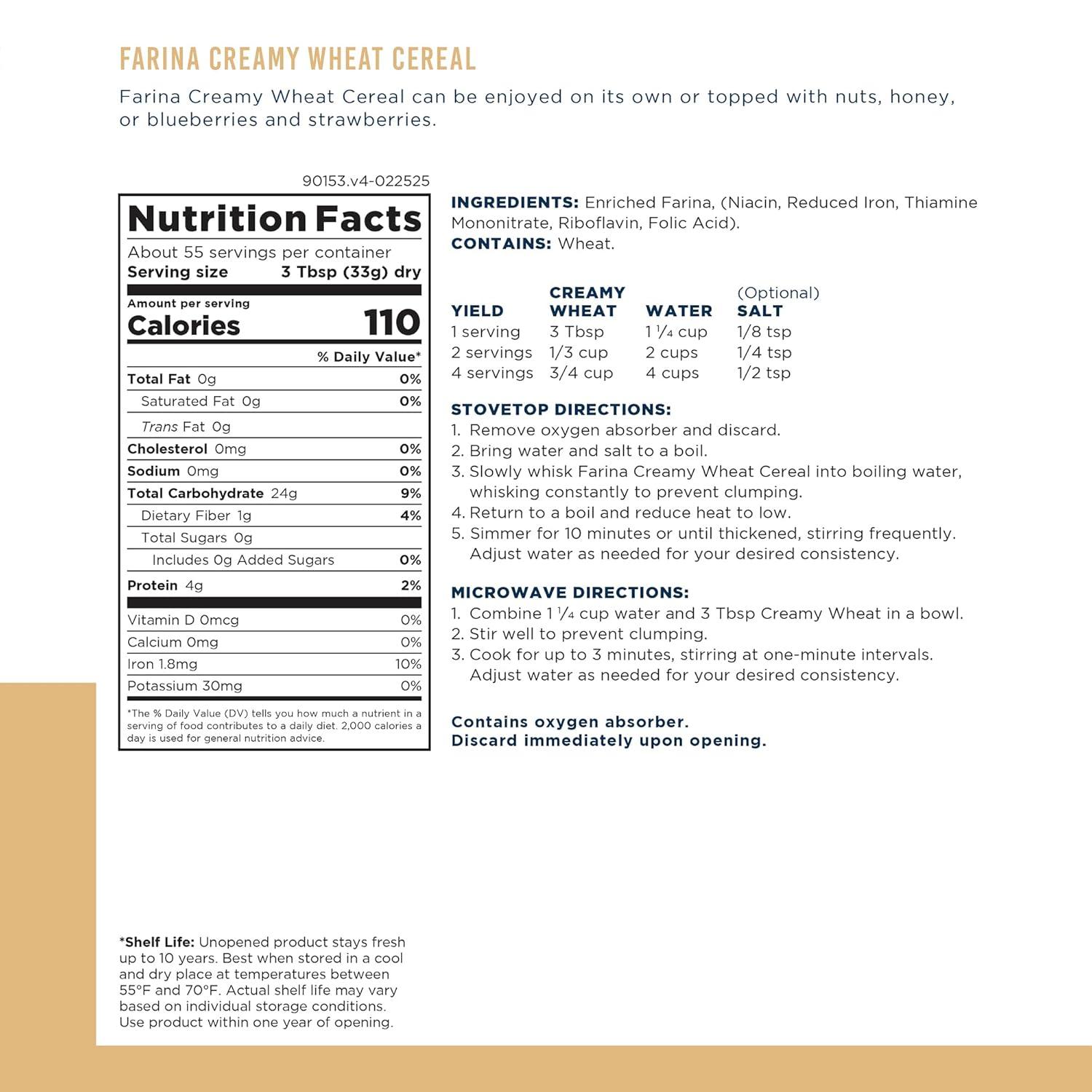 image:imageCreamy Wheat Cereal Can Emergency Food Supply 55 Servings 10 Year Shelf Life Instant Breakfast Food and Healthy SnackCreamy Wheat