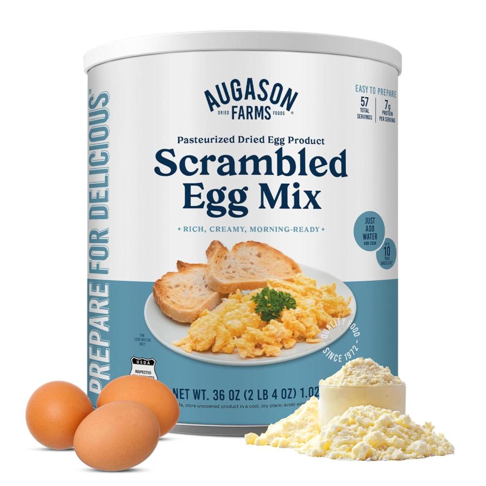 image:imageAugason Farms Pasteurized Scrambled Egg Mix Can Emergency Food Supply Dehydrated scrambled egg for Baking amp Camping Gluten Free Survival Food with Long Shelf Life 57 ServingsScrambled Egg Mix