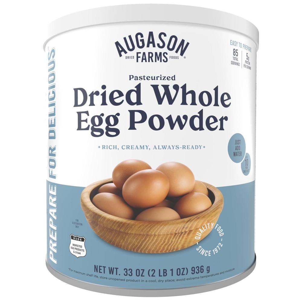 image:imageAugason Farms Pasteurized Scrambled Egg Mix Can Emergency Food Supply Dehydrated scrambled egg for Baking amp Camping Gluten Free Survival Food with Long Shelf Life 57 ServingsWhole Egg Product
