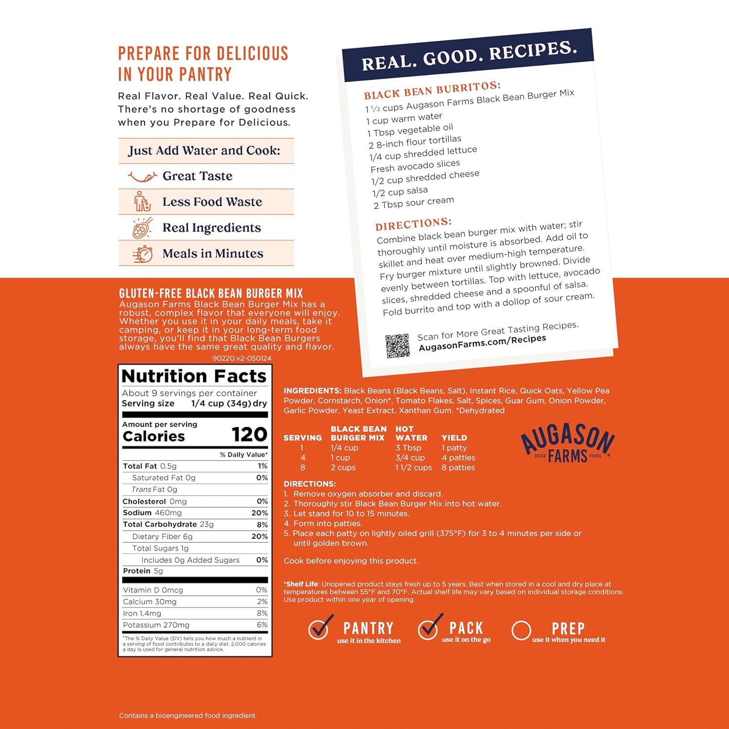 image:imageAugason Farms Black Bean Burger Mix Can Certified Gluten Free Emergency Food Supply Everyday Meals 38 Servings11 oz