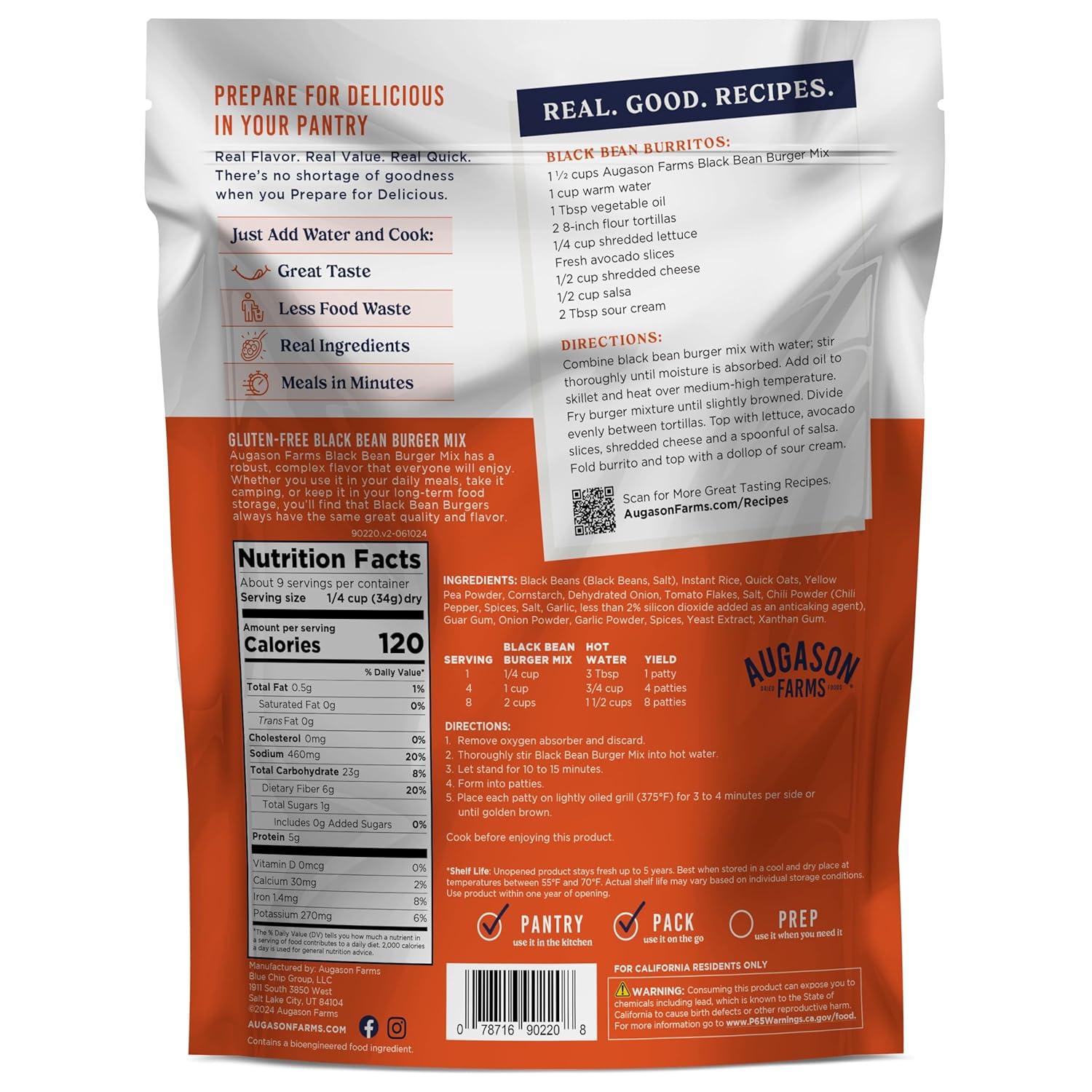 image:imageAugason Farms Black Bean Burger Mix Can Certified Gluten Free Emergency Food Supply Everyday Meals 38 Servings11 oz
