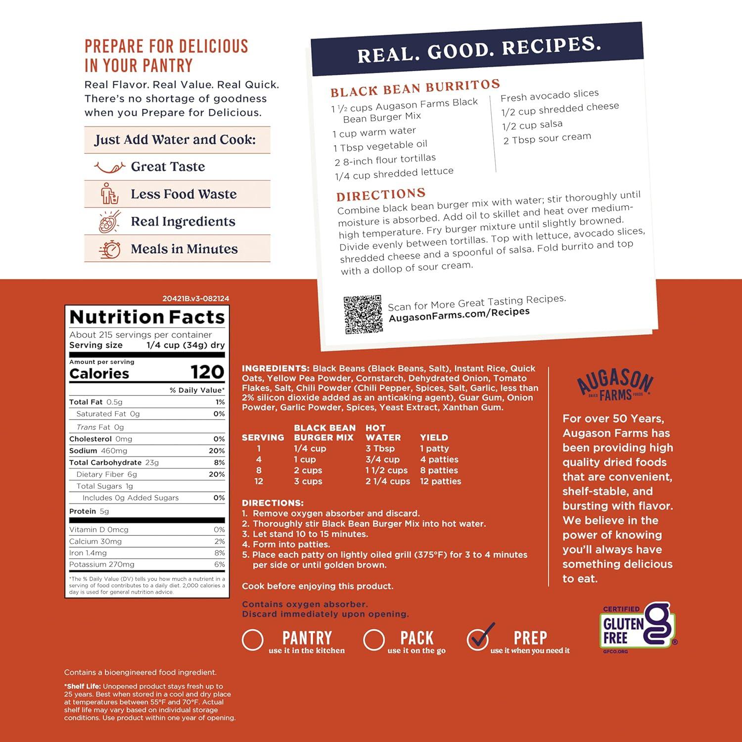 image:imageAugason Farms Black Bean Burger Mix Can Certified Gluten Free Emergency Food Supply Everyday Meals 38 Servings16 lb 2 oz
