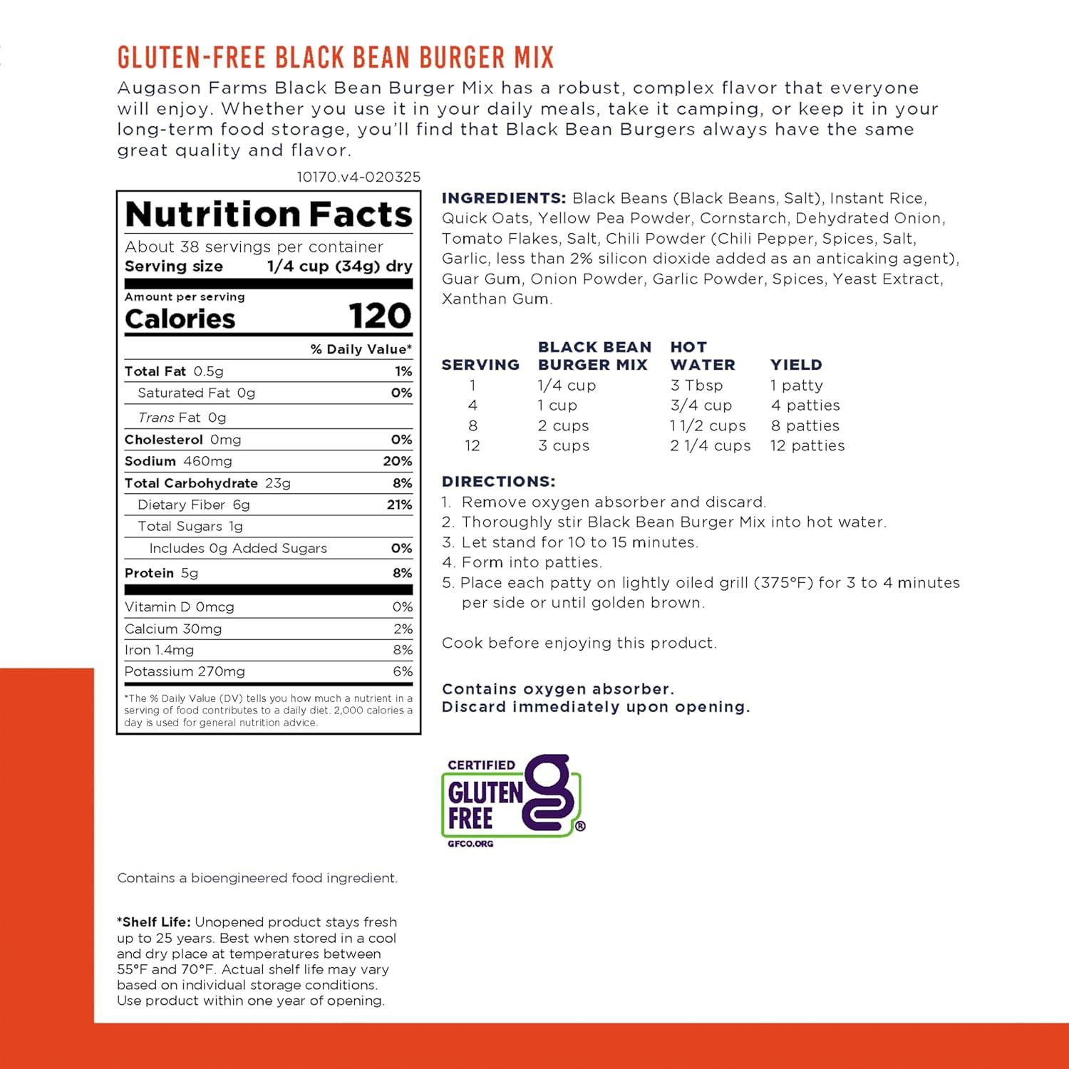 image:imageAugason Farms Black Bean Burger Mix Can Certified Gluten Free Emergency Food Supply Everyday Meals 38 Servings46 OZ