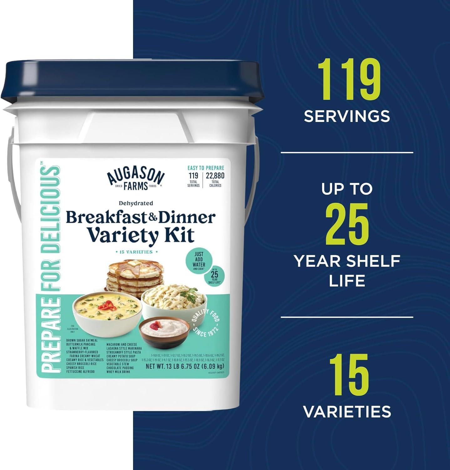 image:imageAugason Farms Breakfast and Dinner Variety Pail Emergency Food Supply Everyday13 meal Deluxe kit