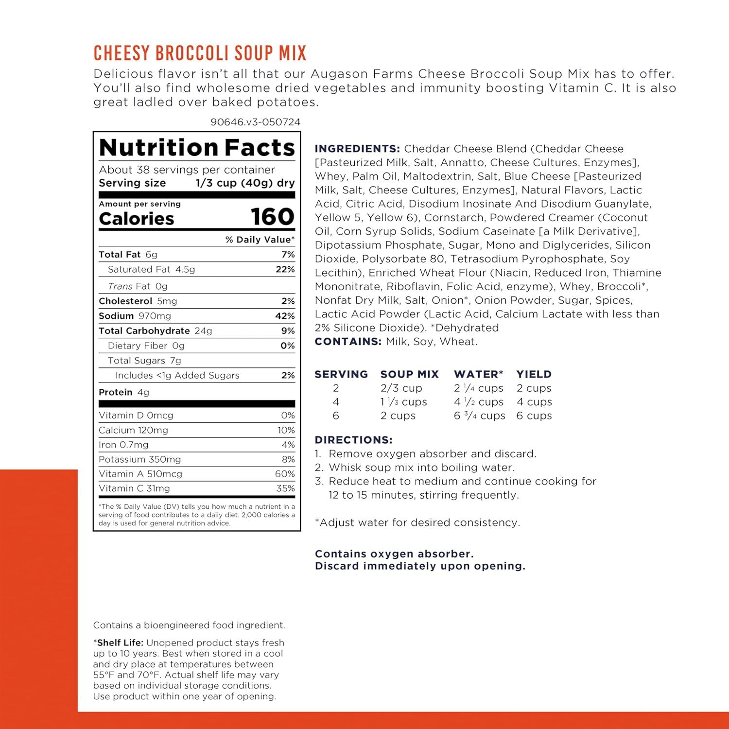 image:imageAugason Farms Cheesy Broccoli Soup Mix Can Emergency Food Supply Everyday Meals 38 ServingsCheesy Broccoli