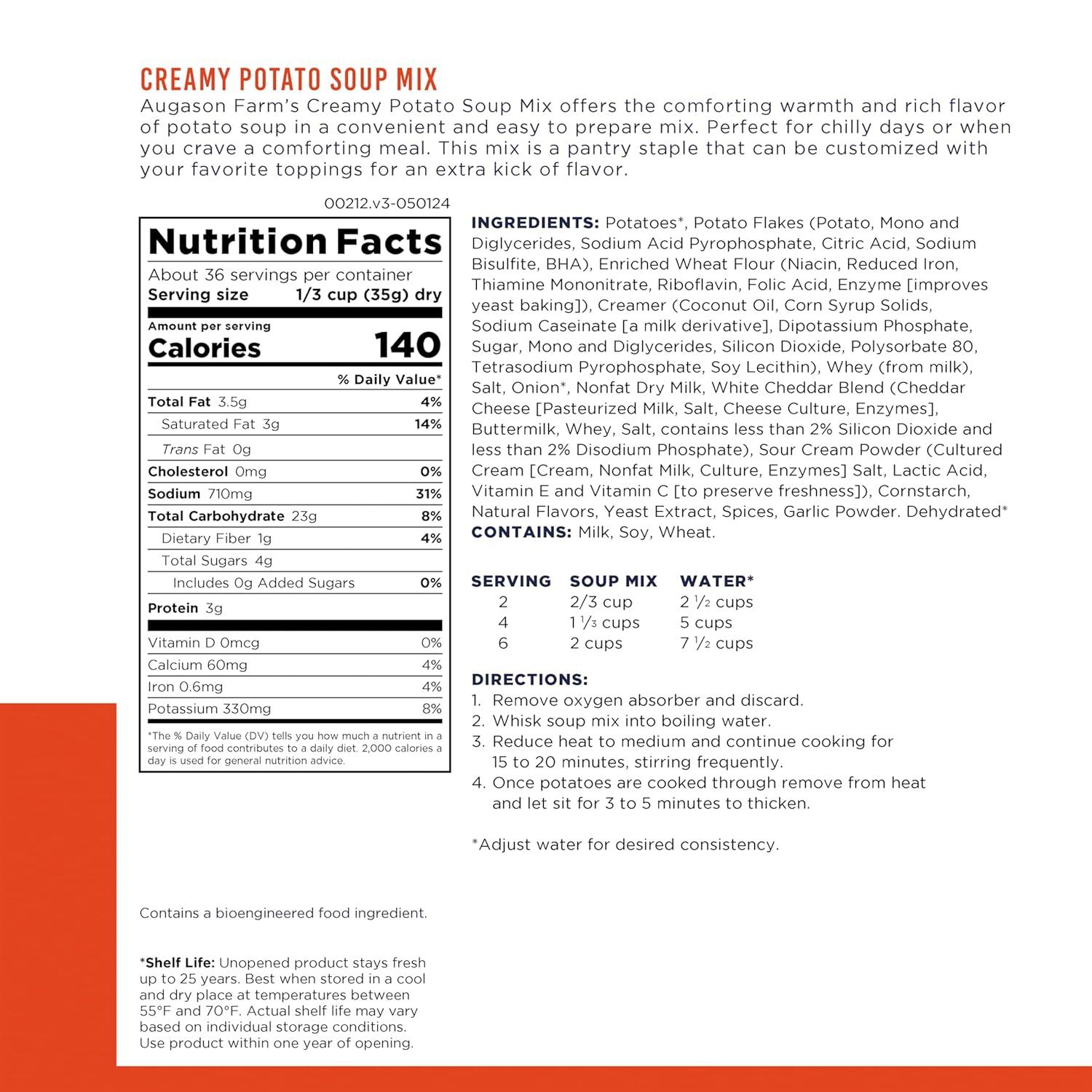 image:imageAugason Farms Cheesy Broccoli Soup Mix Can Emergency Food Supply Everyday Meals 38 ServingsCreamy Potato