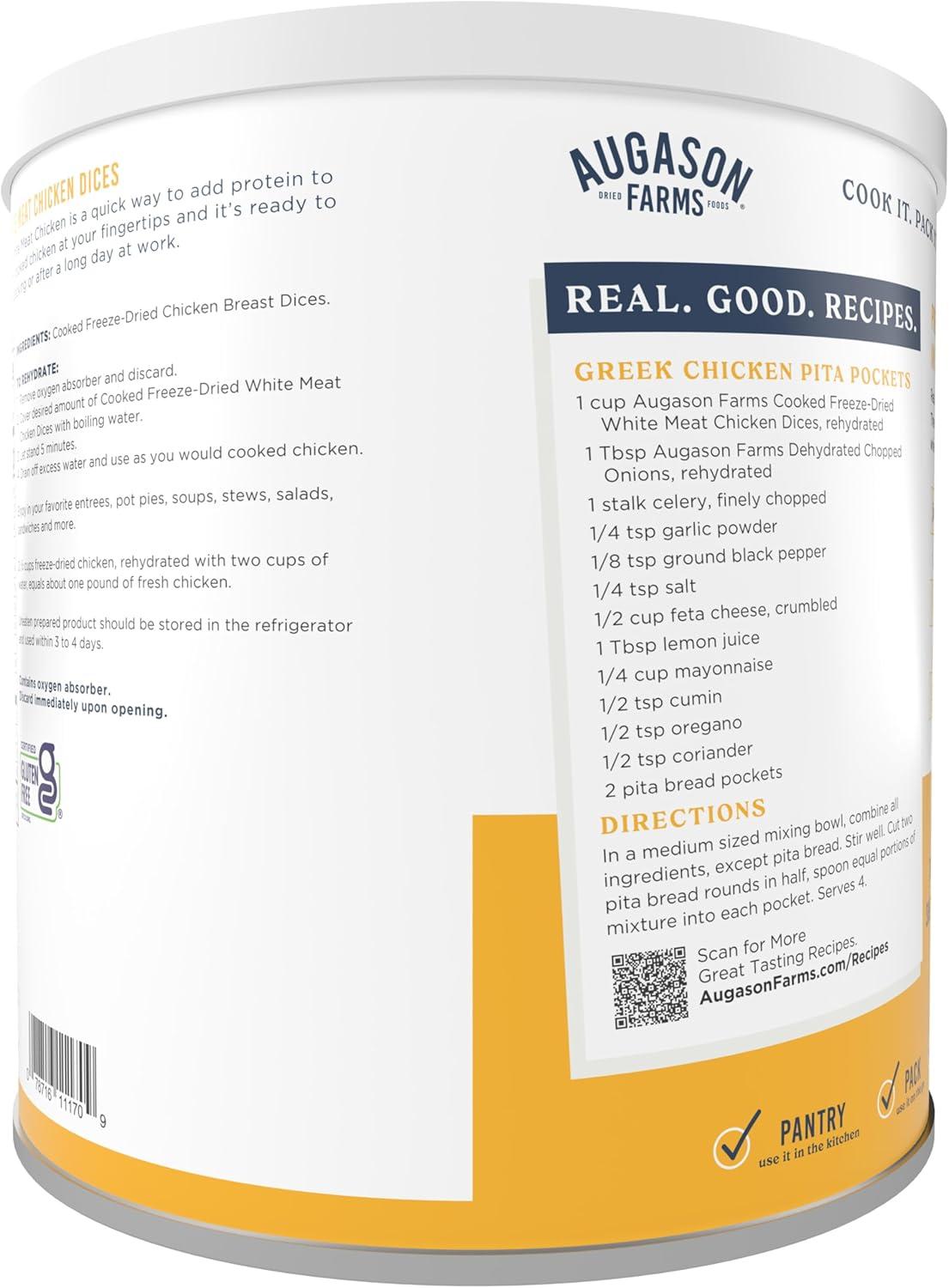 image:imageAugason Farms Cooked Freeze Dried White Meat Chicken Dices Can Emergency Food Supply Everyday Meals 15 Servings