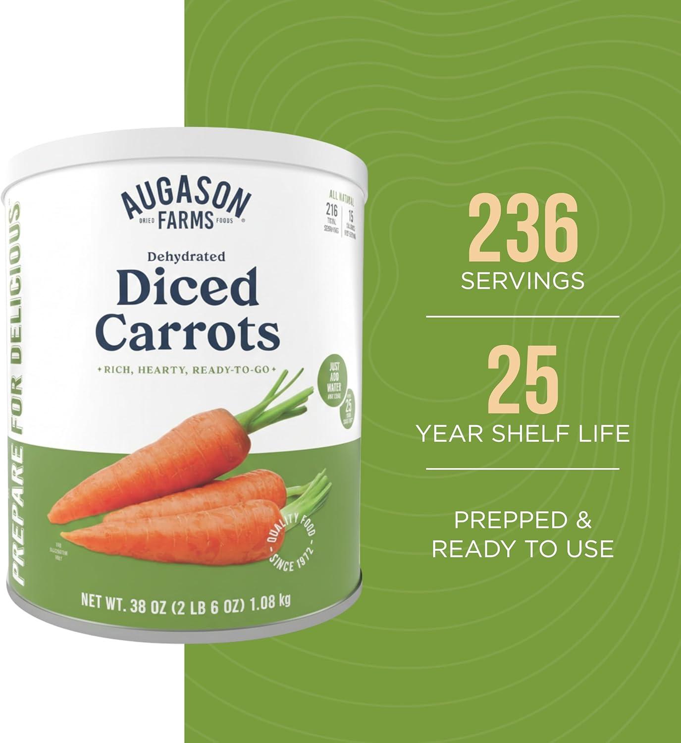image:imageAugason Farms Dehydrated Diced Carrots Emergency Food Supply 216 Servings 25 Year Shelf Life Great for Cooking Baking and Snacks Dehydrated Meals Survival Food Camping Essentials Can