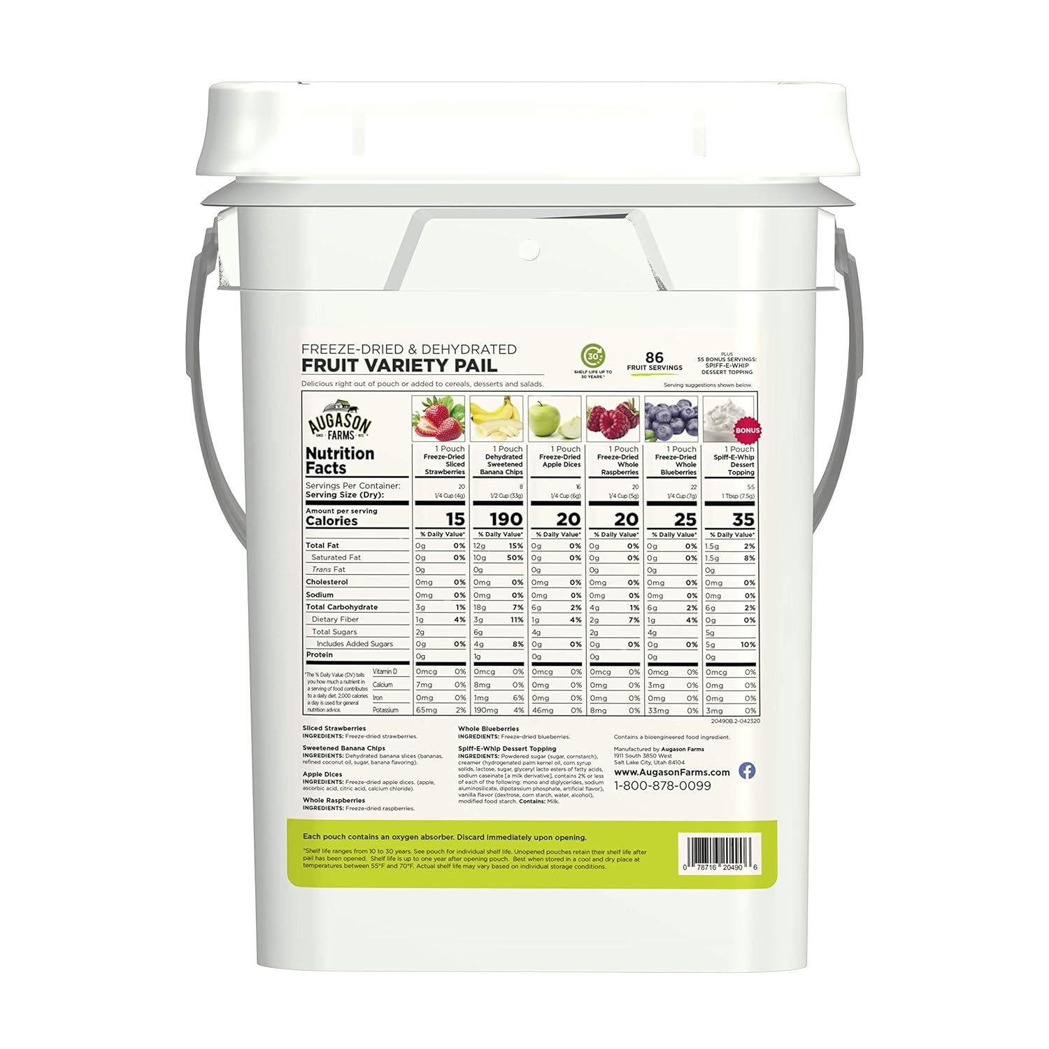 image:imageAugason Farms Dehydrated and FreezeDried Fruit Variety Pail 25Year Shelf Life Emergency Food Supply Camping Food