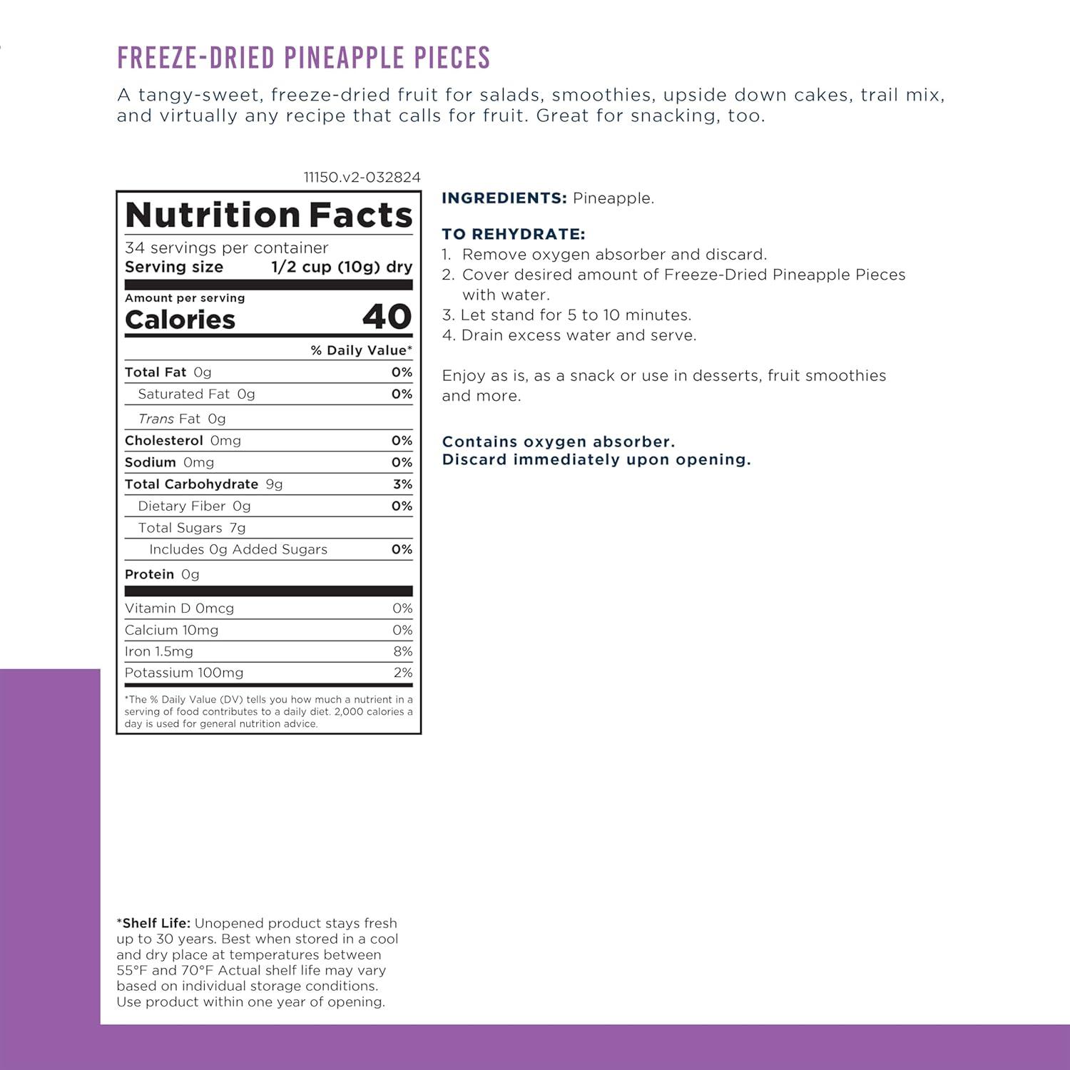 image:imageAugason Farms Freeze Dried Pineapple Pieces Can Emergency Food Supply Everyday Meals 34 Servings