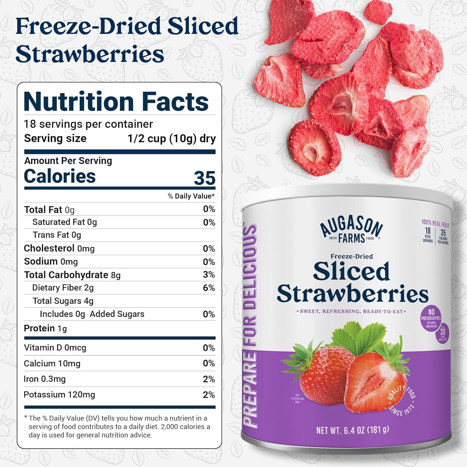 image:imageAugason Farms Freeze Dried Sliced Strawberries Can Emergency Food Supply Everyday Meals 18 ServingsStrawberries 64 Oz