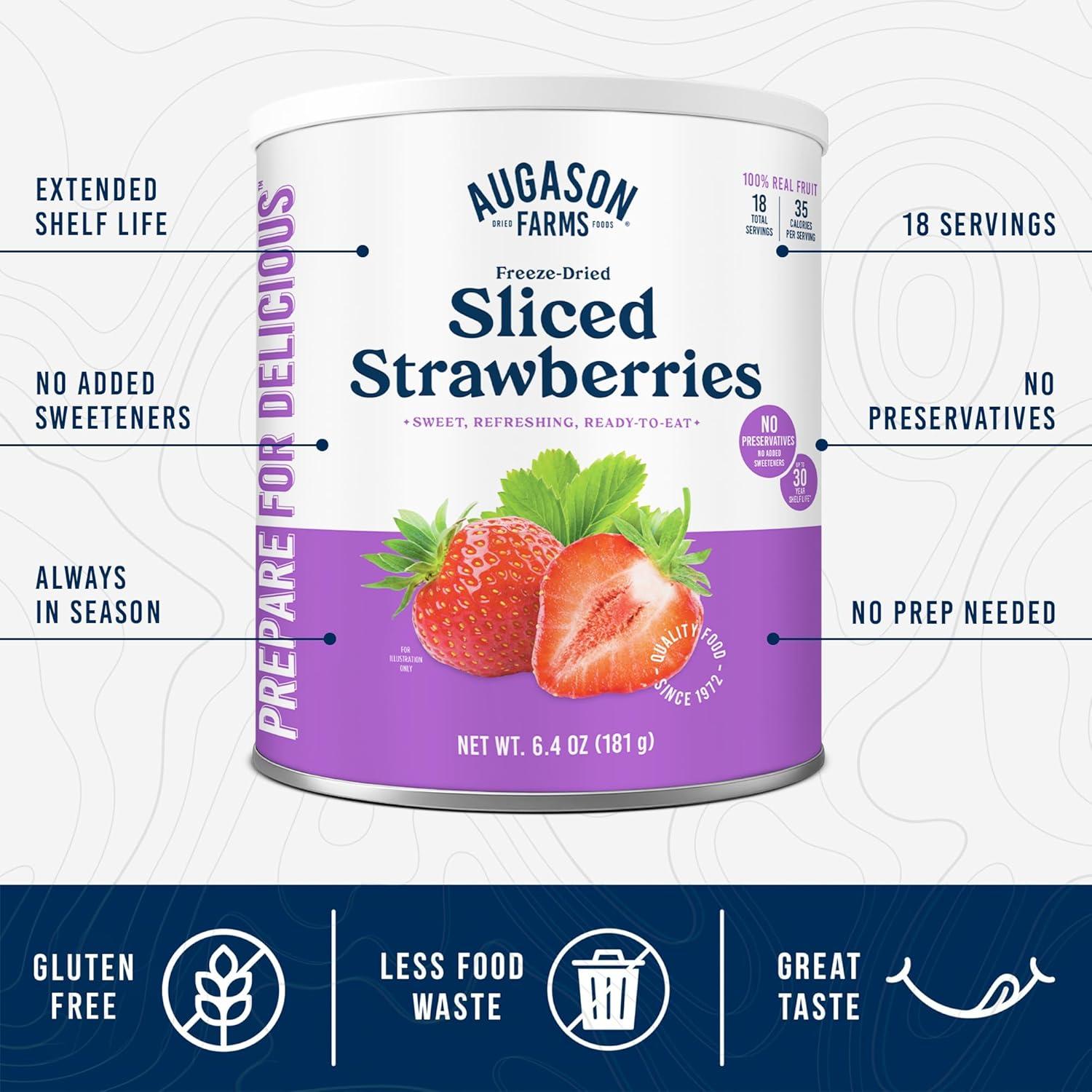 image:imageAugason Farms Freeze Dried Sliced Strawberries Can Emergency Food Supply Everyday Meals 18 ServingsStrawberries 64 Oz