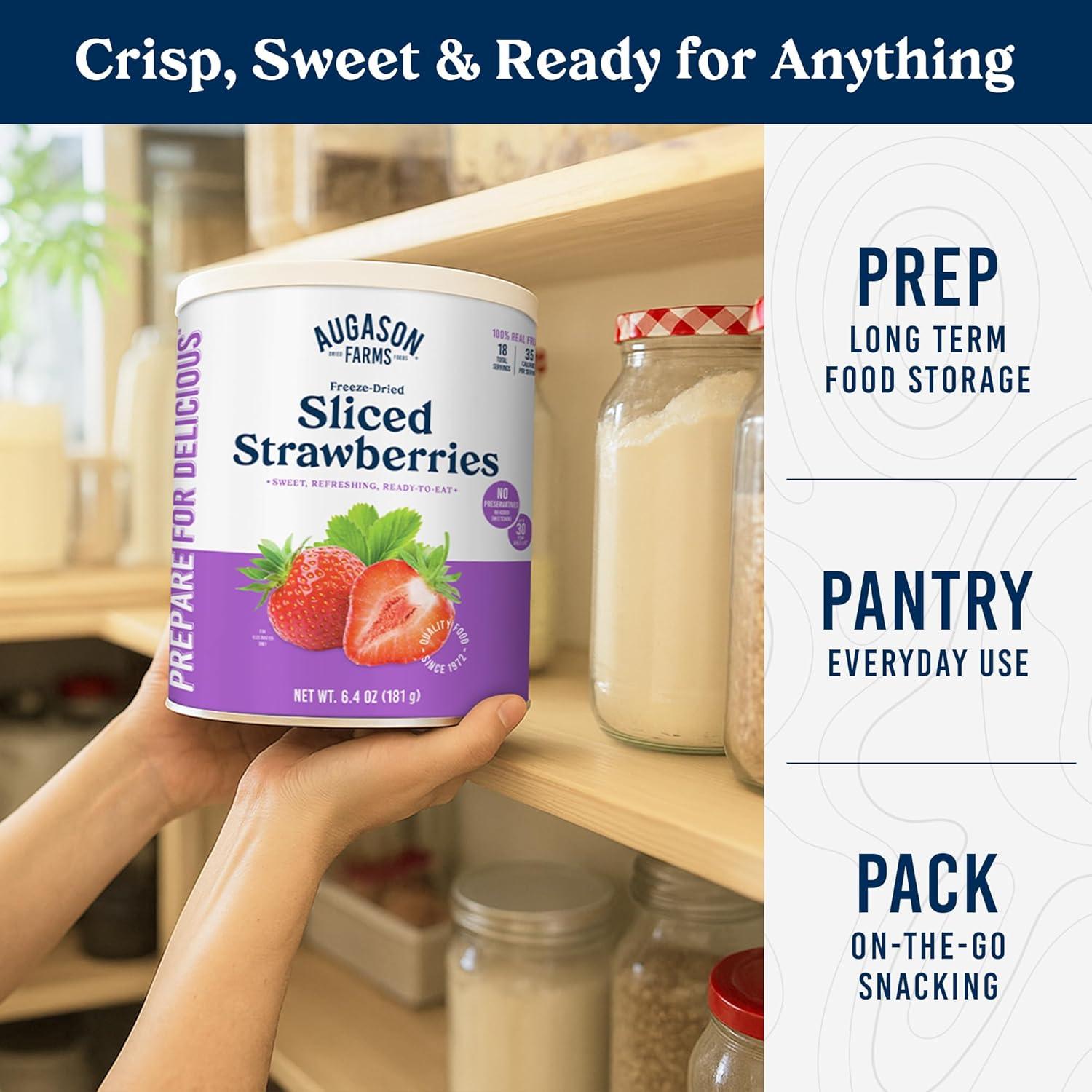 image:imageAugason Farms Freeze Dried Sliced Strawberries Can Emergency Food Supply Everyday Meals 18 ServingsStrawberries 64 Oz