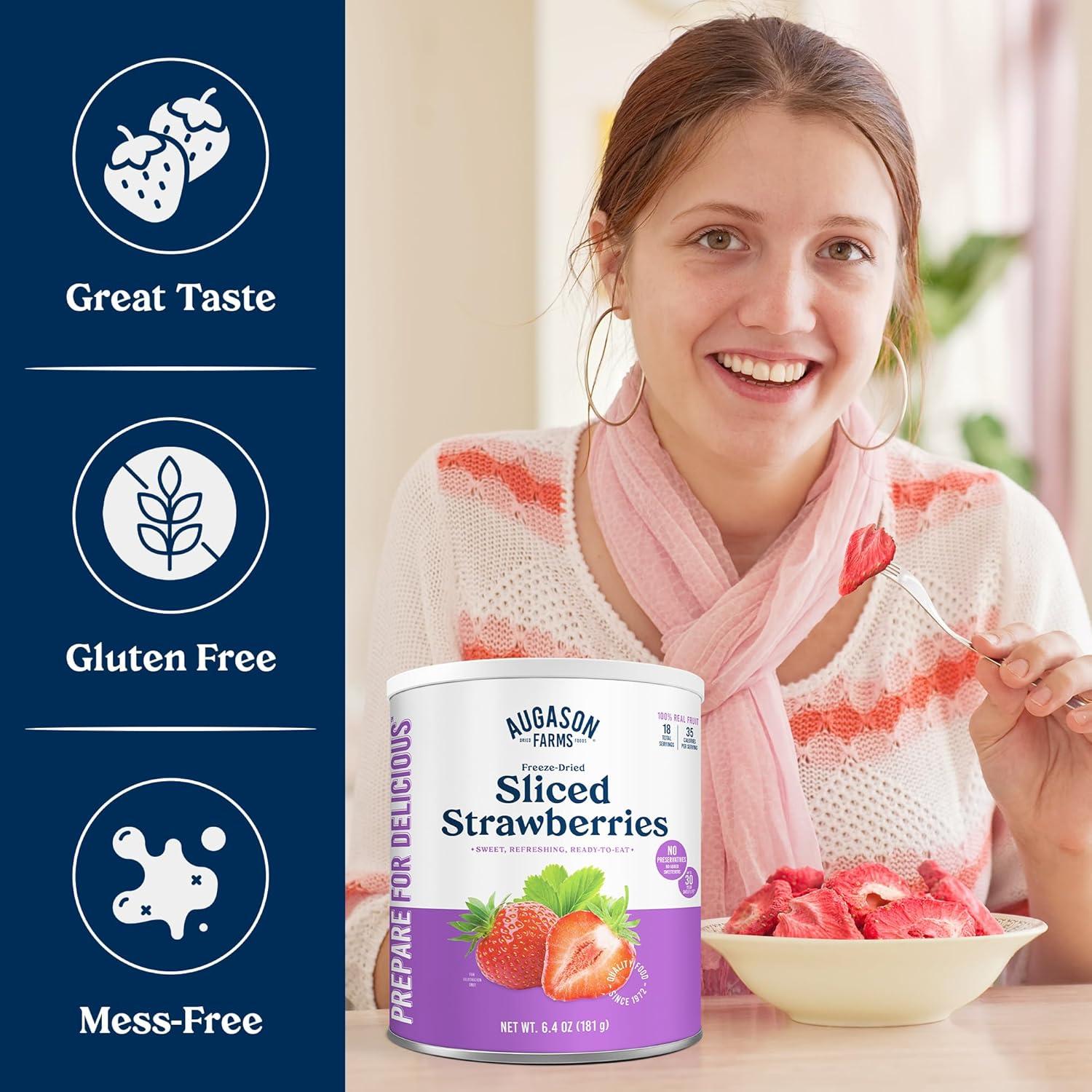 image:imageAugason Farms Freeze Dried Sliced Strawberries Can Emergency Food Supply Everyday Meals 18 ServingsStrawberries 64 Oz