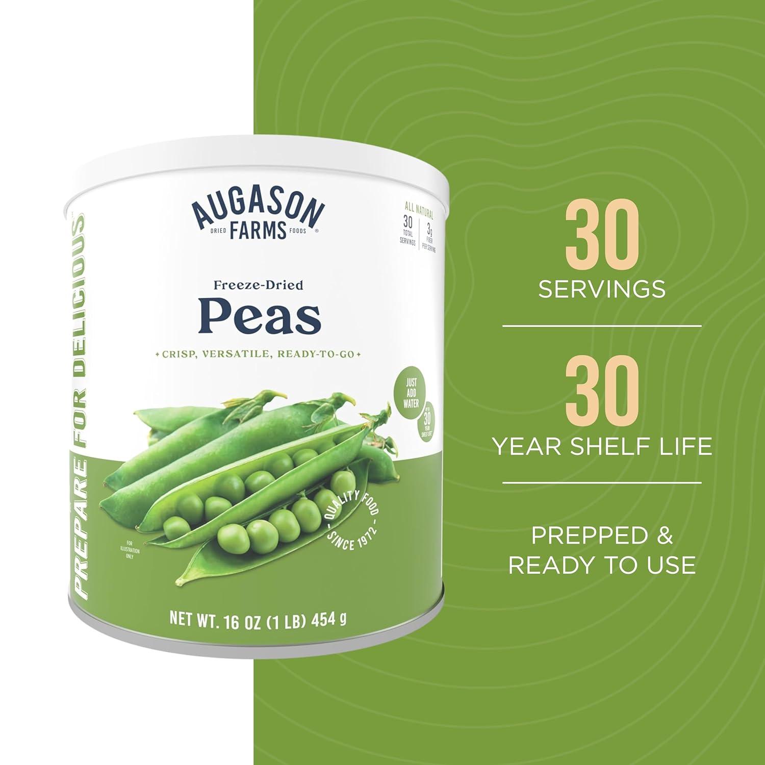 image:imageAugason Farms FreezeDried Peas Emergency Food Supply 30 Servings 30 Year Shelf Life Great for Cooking Side Dishes and Snacks Dehydrated Meals Survival Food Camping Essentials Can16 Ounce Pack of 1