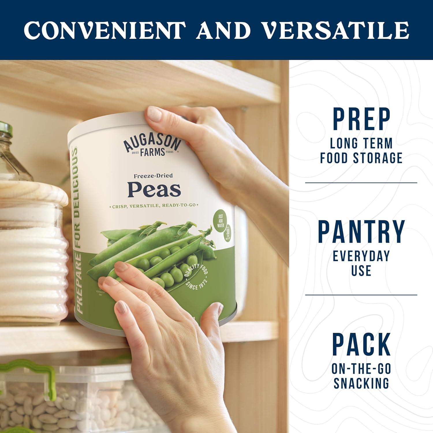 image:imageAugason Farms FreezeDried Peas Emergency Food Supply 30 Servings 30 Year Shelf Life Great for Cooking Side Dishes and Snacks Dehydrated Meals Survival Food Camping Essentials Can16 Ounce Pack of 3