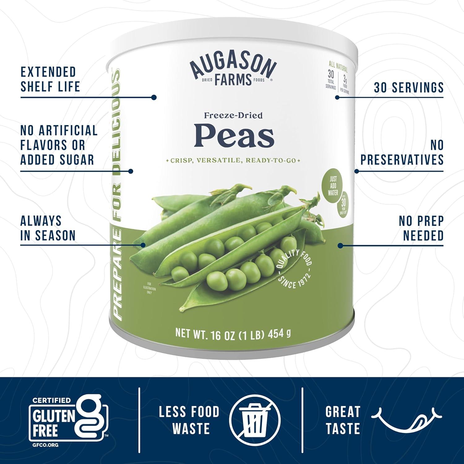 image:imageAugason Farms FreezeDried Peas Emergency Food Supply 30 Servings 30 Year Shelf Life Great for Cooking Side Dishes and Snacks Dehydrated Meals Survival Food Camping Essentials Can16 Ounce Pack of 3