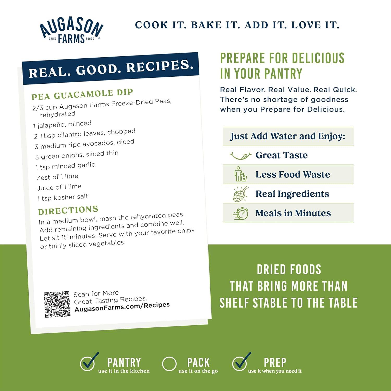 image:imageAugason Farms FreezeDried Peas Emergency Food Supply 30 Servings 30 Year Shelf Life Great for Cooking Side Dishes and Snacks Dehydrated Meals Survival Food Camping Essentials Can16 Ounce Pack of 3