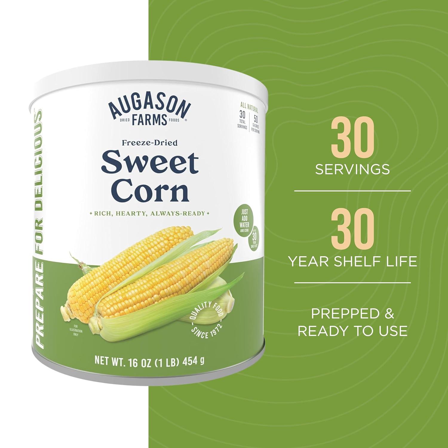 image:imageAugason Farms FreezeDried Sweet Corn Emergency Food Supply 30 Servings 30 Year Shelf Life Great for Cooking Side Dishes and Snacks Dehydrated Meals Survival Food Camping Essentials Can1 lb