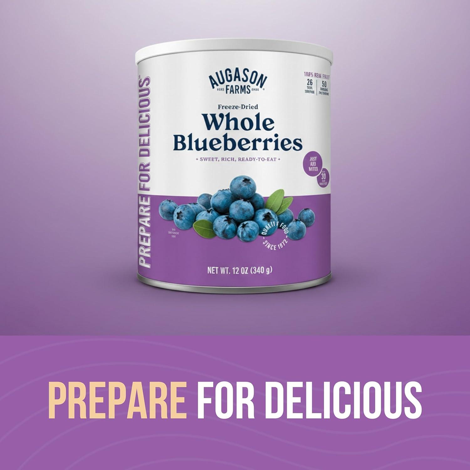 image:imageAugason Farms FreezeDried Whole Blueberries Emergency Food Supply 26 Servings 30 Year Shelf Life Great for Cooking Baking and Snacks Dehydrated Meals Survival Food Camping Essentials CanBlueberries 12 oz