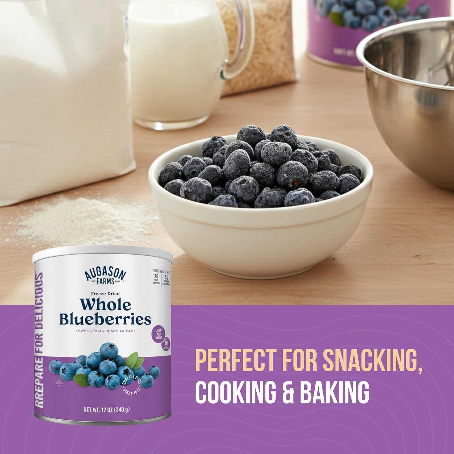 image:imageAugason Farms FreezeDried Whole Blueberries Emergency Food Supply 26 Servings 30 Year Shelf Life Great for Cooking Baking and Snacks Dehydrated Meals Survival Food Camping Essentials CanBlueberries 12 oz