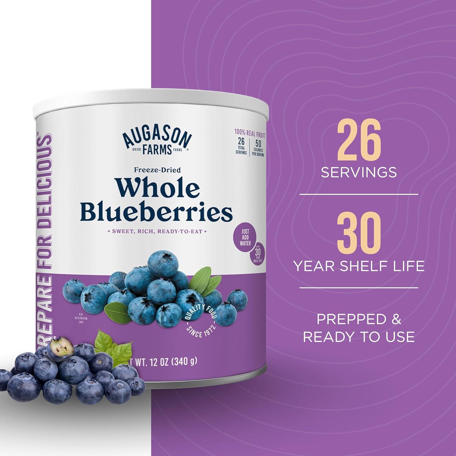image:imageAugason Farms FreezeDried Whole Blueberries Emergency Food Supply 26 Servings 30 Year Shelf Life Great for Cooking Baking and Snacks Dehydrated Meals Survival Food Camping Essentials CanBlueberries 12 oz