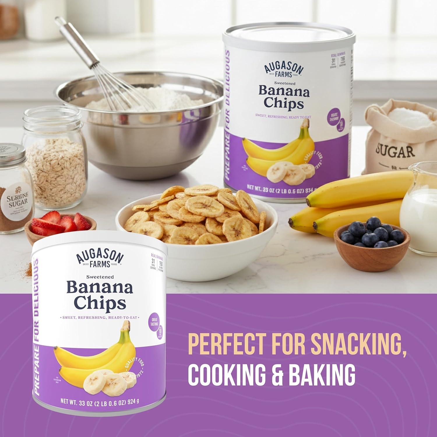 image:imageAugason Farms Sweetened Banana Chips Emergency Food Supply 31 Servings 10 Year Shelf Life Great for Cooking Baking and Snacks Dehydrated Meals Survival Food Camping Essentials CanBanana Chips 25 oz