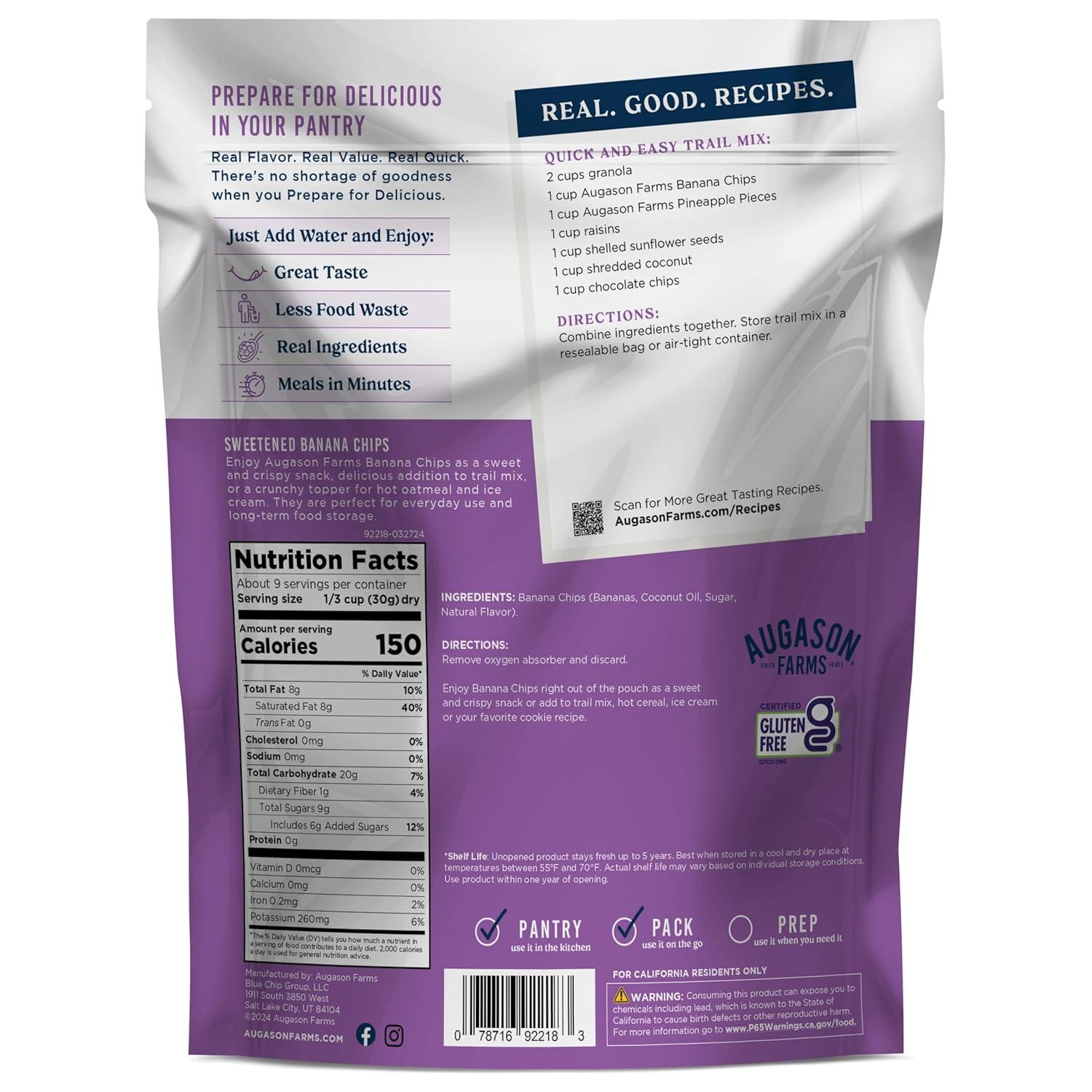 image:imageAugason Farms Sweetened Banana Chips Emergency Food Supply 31 Servings 10 Year Shelf Life Great for Cooking Baking and Snacks Dehydrated Meals Survival Food Camping Essentials CanBanana Chips 14 oz