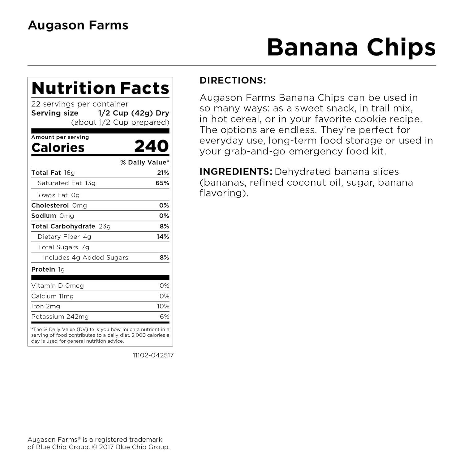 image:imageAugason Farms Sweetened Banana Chips Emergency Food Supply 31 Servings 10 Year Shelf Life Great for Cooking Baking and Snacks Dehydrated Meals Survival Food Camping Essentials CanBanana Chips 25 oz