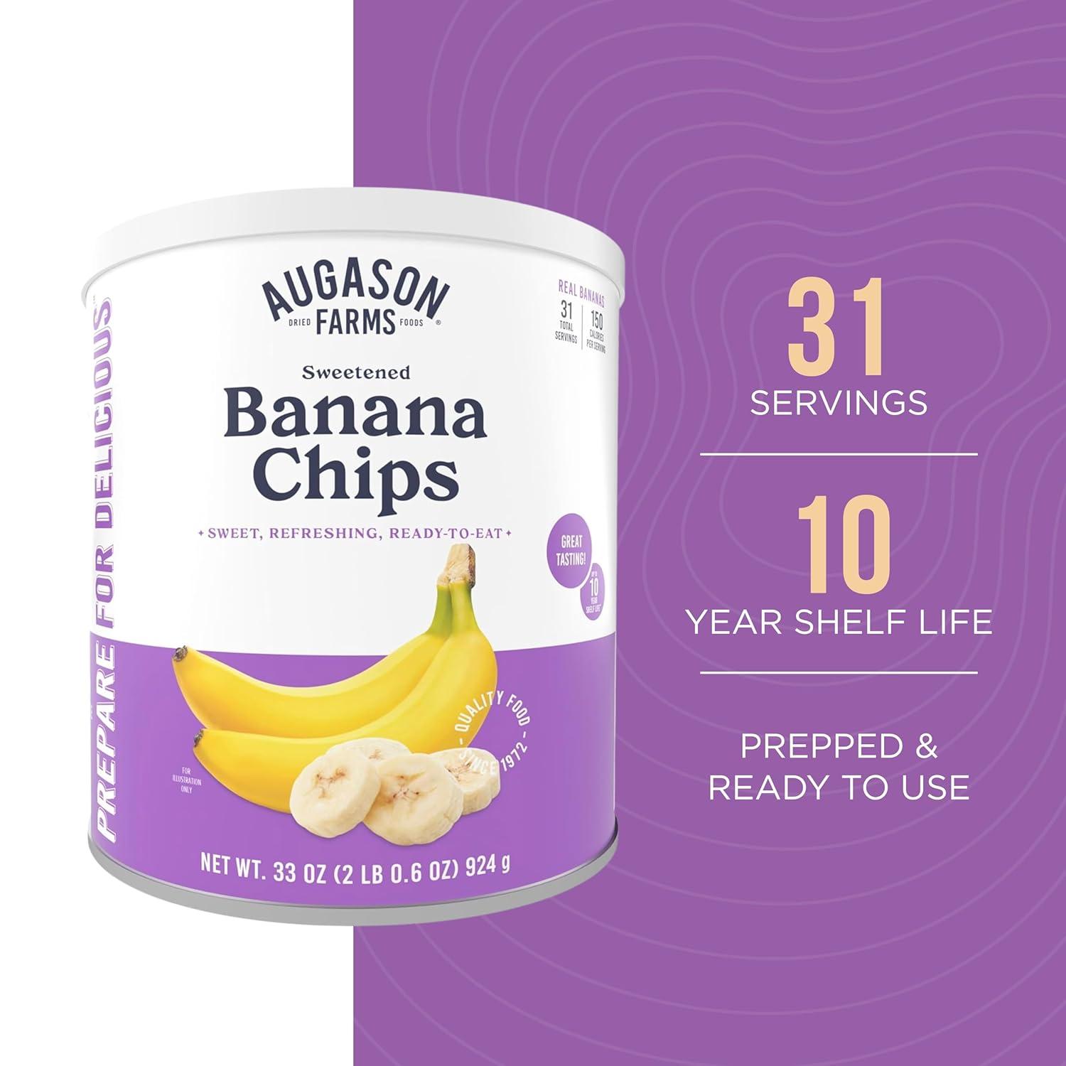 image:imageAugason Farms Sweetened Banana Chips Emergency Food Supply 31 Servings 10 Year Shelf Life Great for Cooking Baking and Snacks Dehydrated Meals Survival Food Camping Essentials CanBanana Chips 25 oz