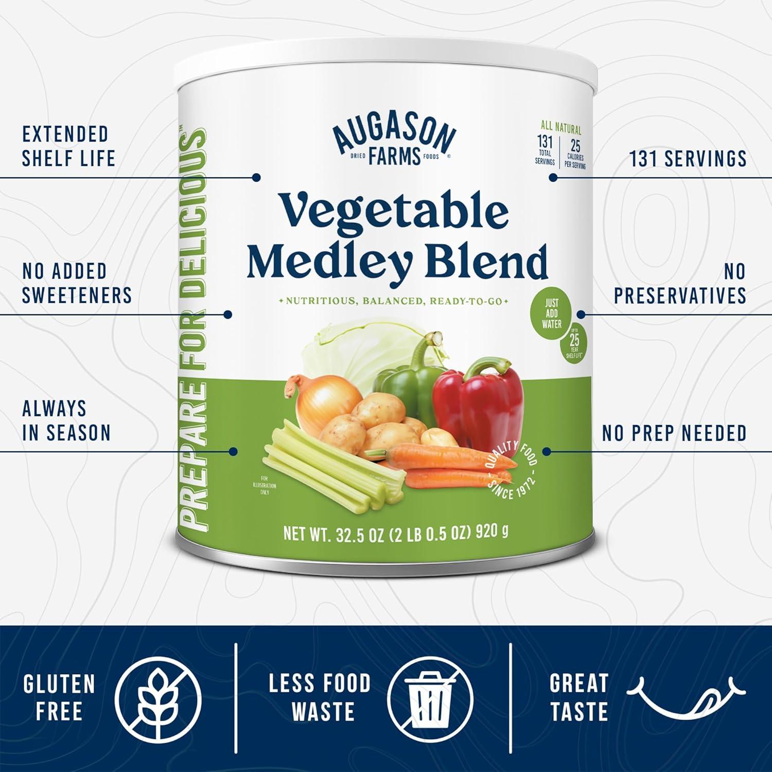 image:imageAugason Farms Vegetable Medley Blend Can Dehydrated Mixed Veggies Gluten Free Emergency Food Supply with Long Shelf Life for Survival Disaster Prep amp Everyday Meals 131 ServingsStew Blend 2 lbs 05 Oz