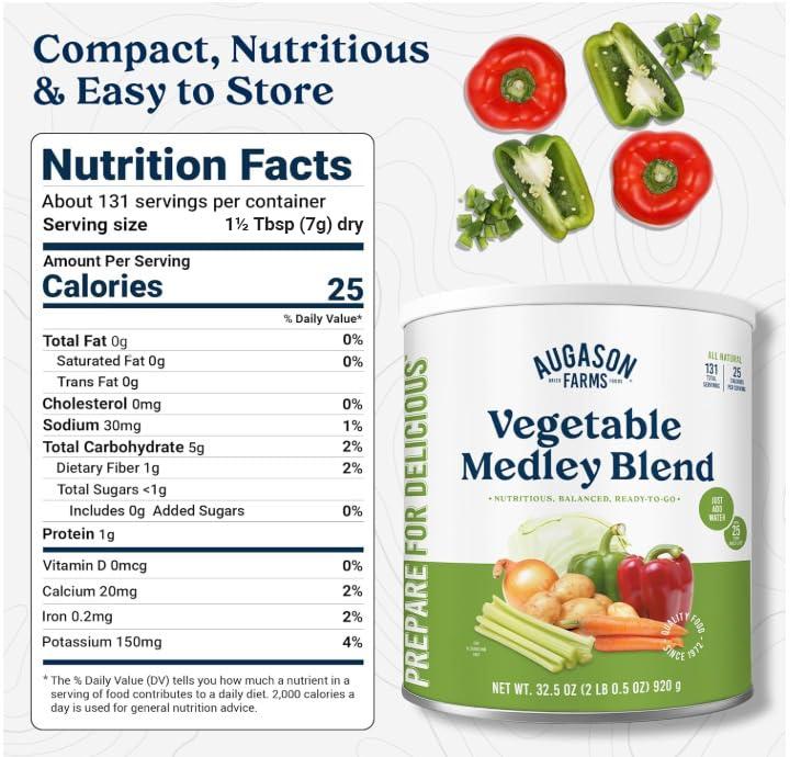 image:imageAugason Farms Vegetable Medley Blend Can Dehydrated Mixed Veggies Gluten Free Emergency Food Supply with Long Shelf Life for Survival Disaster Prep amp Everyday Meals 131 ServingsStew Blend 2 lbs 05 Oz