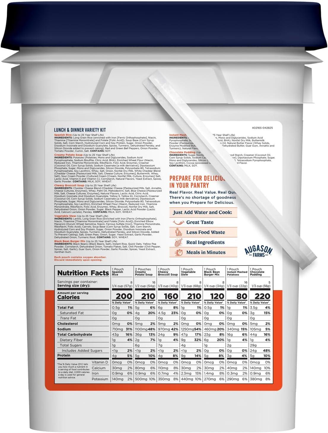 image:imageLunch amp Dinner Variety Kit Emergency Food Supply 113 Servings 25 Year Shelf Life Dehydrated Meals Survival Food Camping Essentials 4 Gallon BucketVariety Kit