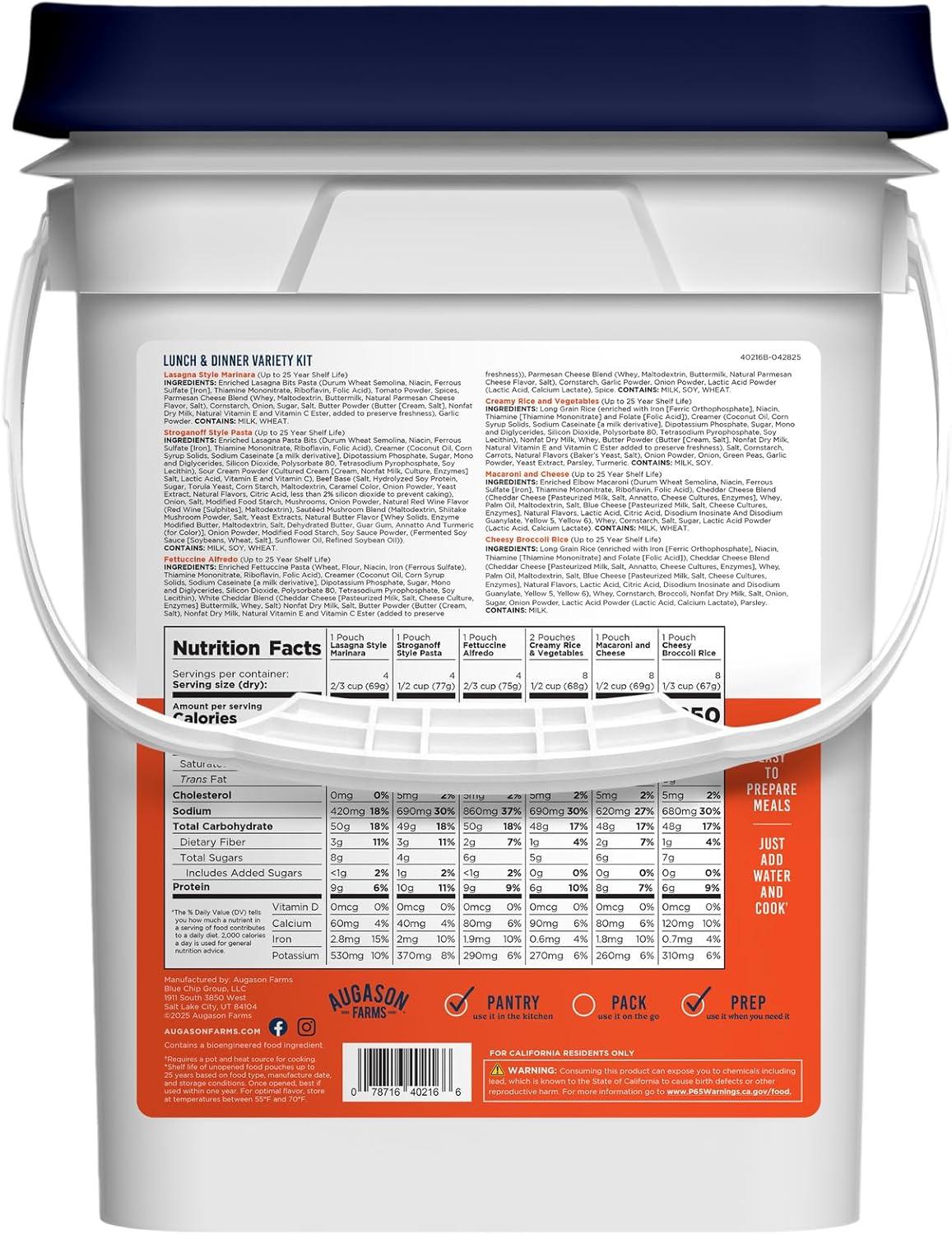 image:imageLunch amp Dinner Variety Kit Emergency Food Supply 113 Servings 25 Year Shelf Life Dehydrated Meals Survival Food Camping Essentials 4 Gallon BucketVariety Kit