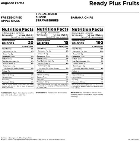 image:imageReadyPlus Fruits Emergency Food Supply 44 Servings 30 Year Shelf Life 8 Grams Protein Total Dehydrated Fruits Camping Essentials Resealable Pouch Freeze Dried Banana Chips Sliced Strawberries and Diced Apple