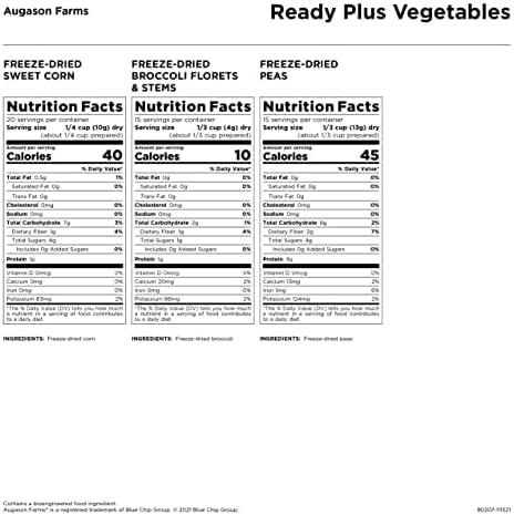 image:imageReadyPlus Vegetables Emergency Food Supply 50 Servings 30 Year Shelf Life 80 Grams Protein Total Dehydrated Vegetables Camping Essentials Resealable Pouch Freeze Dried Broccoli Florets amp Stems Sweet Corn and Peas