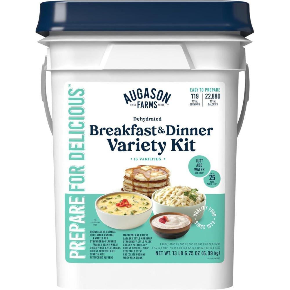image:imageAugason Farms Breakfast and Dinner Variety Pail Emergency Food Supply Everyday13 meal Deluxe kit