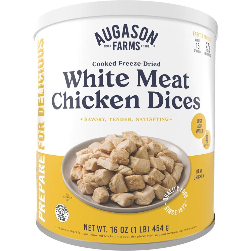 image:imageAugason Farms Cooked Freeze Dried White Meat Chicken Dices Can Emergency Food Supply Everyday Meals 15 Servings