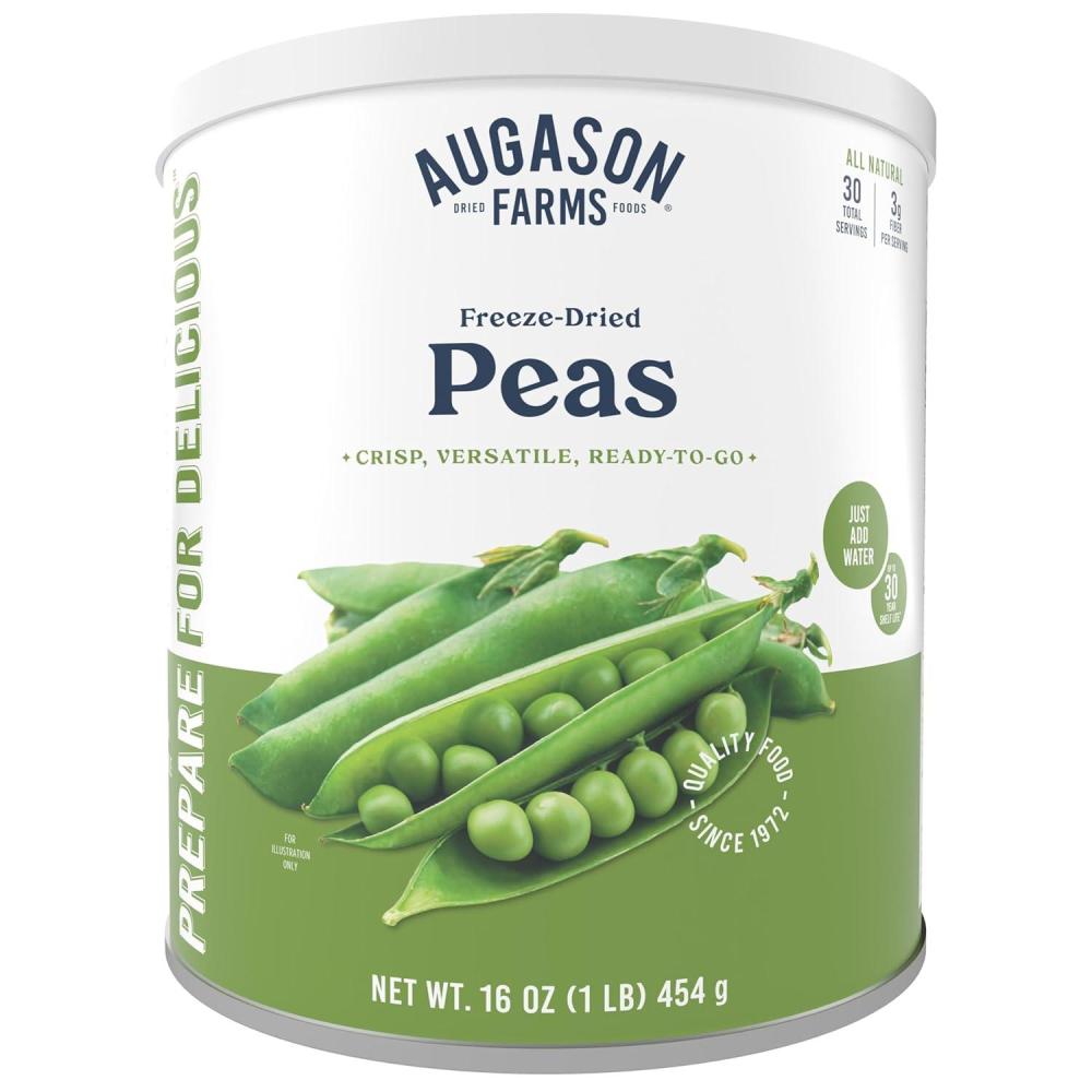 image:imageAugason Farms FreezeDried Peas Emergency Food Supply 30 Servings 30 Year Shelf Life Great for Cooking Side Dishes and Snacks Dehydrated Meals Survival Food Camping Essentials Can16 Ounce Pack of 1