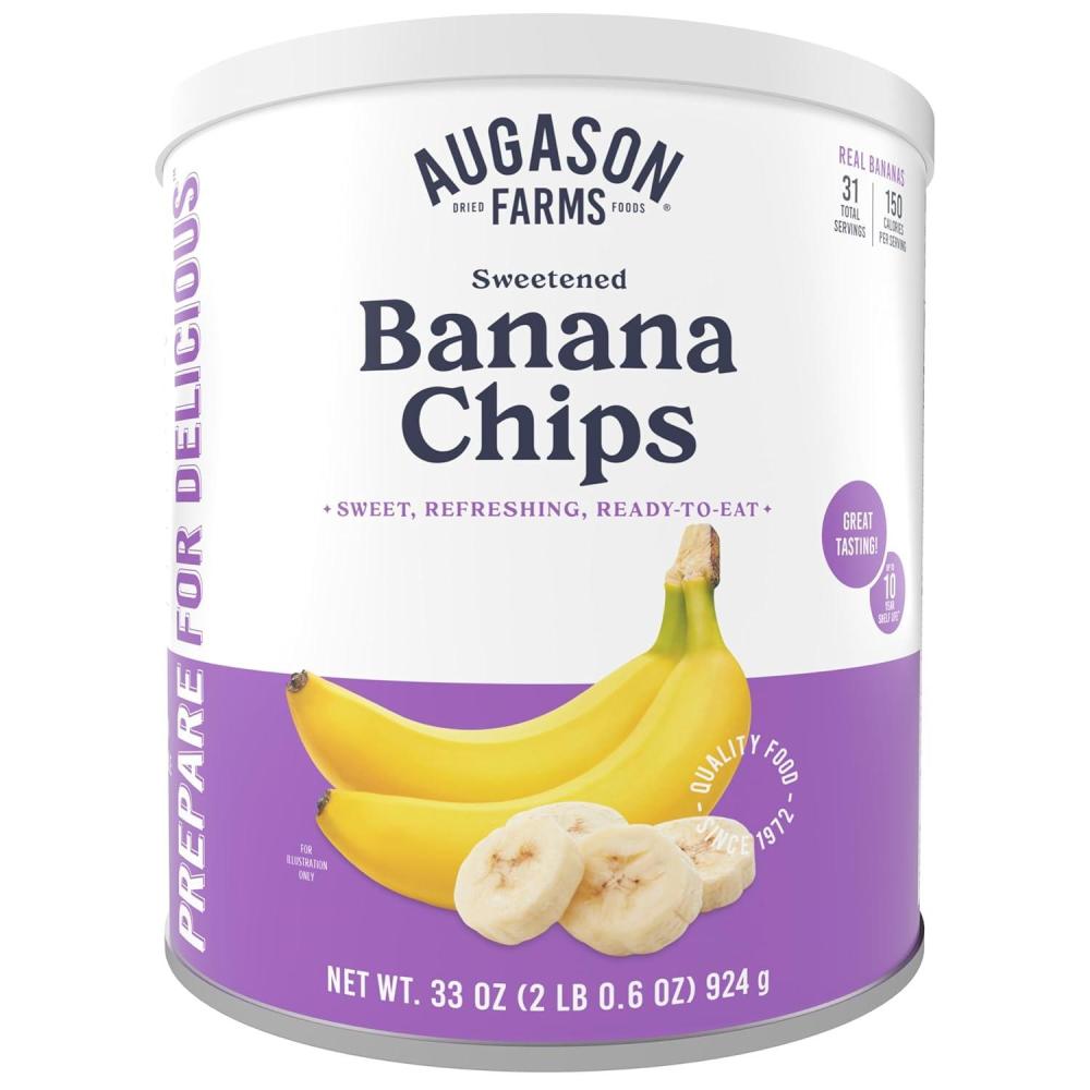 image:imageAugason Farms Sweetened Banana Chips Emergency Food Supply 31 Servings 10 Year Shelf Life Great for Cooking Baking and Snacks Dehydrated Meals Survival Food Camping Essentials CanBanana Chips 25 oz
