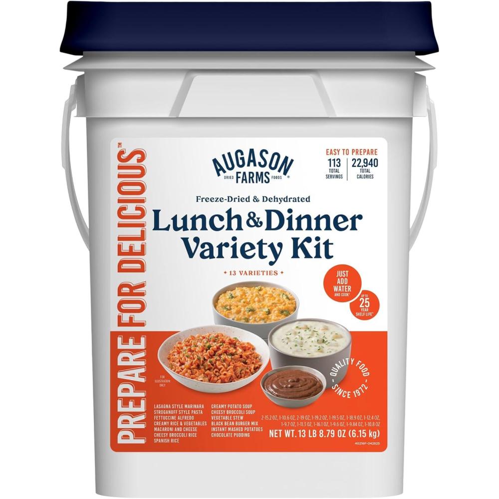 image:imageLunch amp Dinner Variety Kit Emergency Food Supply 113 Servings 25 Year Shelf Life Dehydrated Meals Survival Food Camping Essentials 4 Gallon BucketVariety Kit